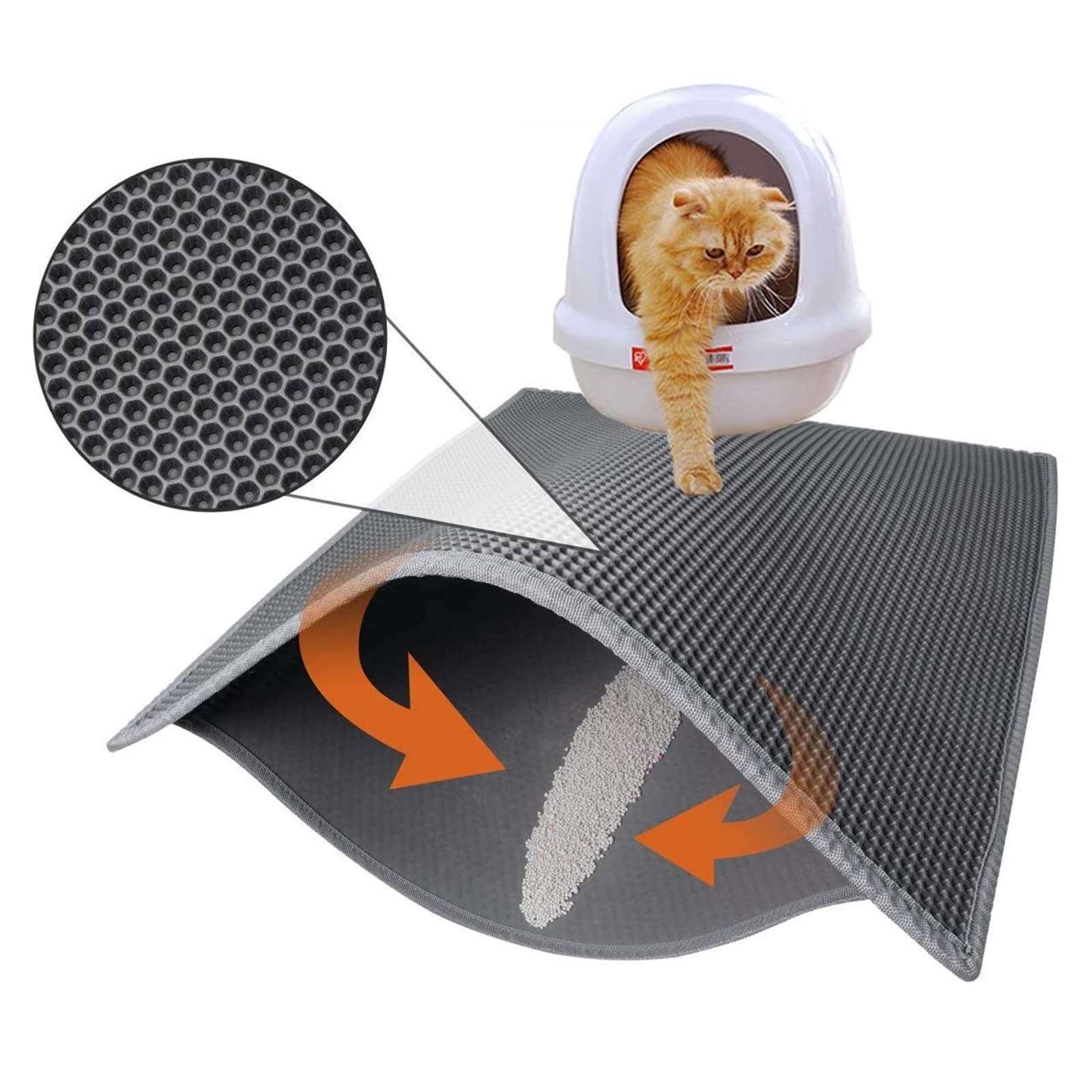 Cat Litter Mat Litter Boxes Trapper Mat Trapper Size 24" X15", Honeycomb Double-Layer Waterproof Urine Proof Material, Easy Clean Washable and Floor Carpet Protection (Light Grey)