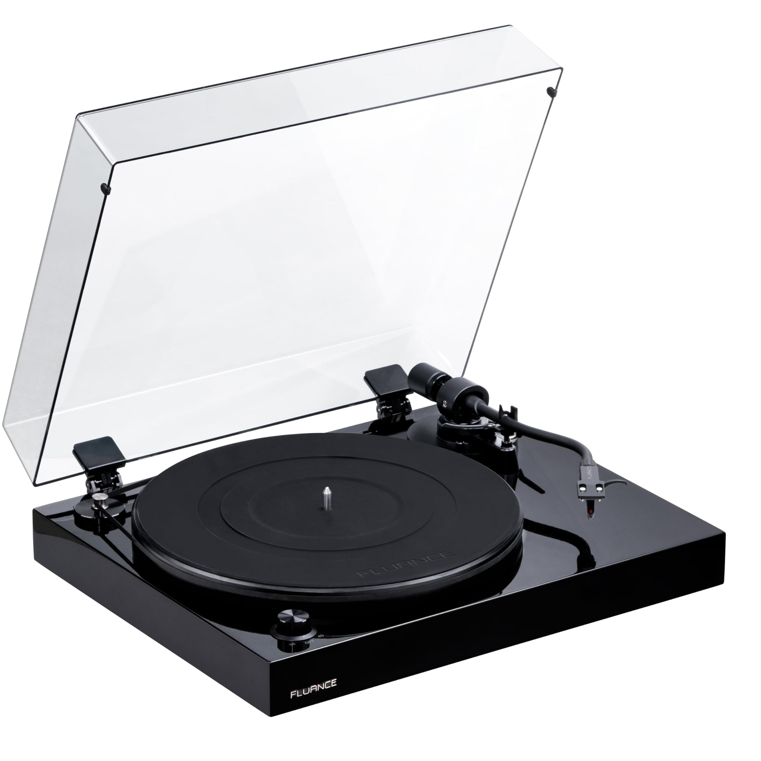 RT82 Reference High Fidelity Vinyl Turntable Record Player with Ortofon OM10 Cartridge, Speed Control Motor, High Mass MDF Wood Plinth, Vibration Isolation Feet - Piano Black