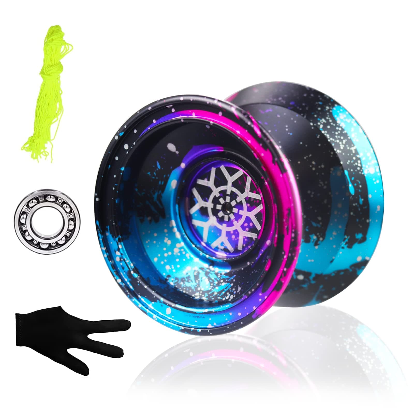 Responsive Yoyos Beginners Auto Return Yo Yo, Professional Alloy Aluminum Yoyo Ball Unresponsive Bearing for Beginner and Intermediate Yoyo Players for String Tricks, Glove and 5 Strings,SR-Y01
