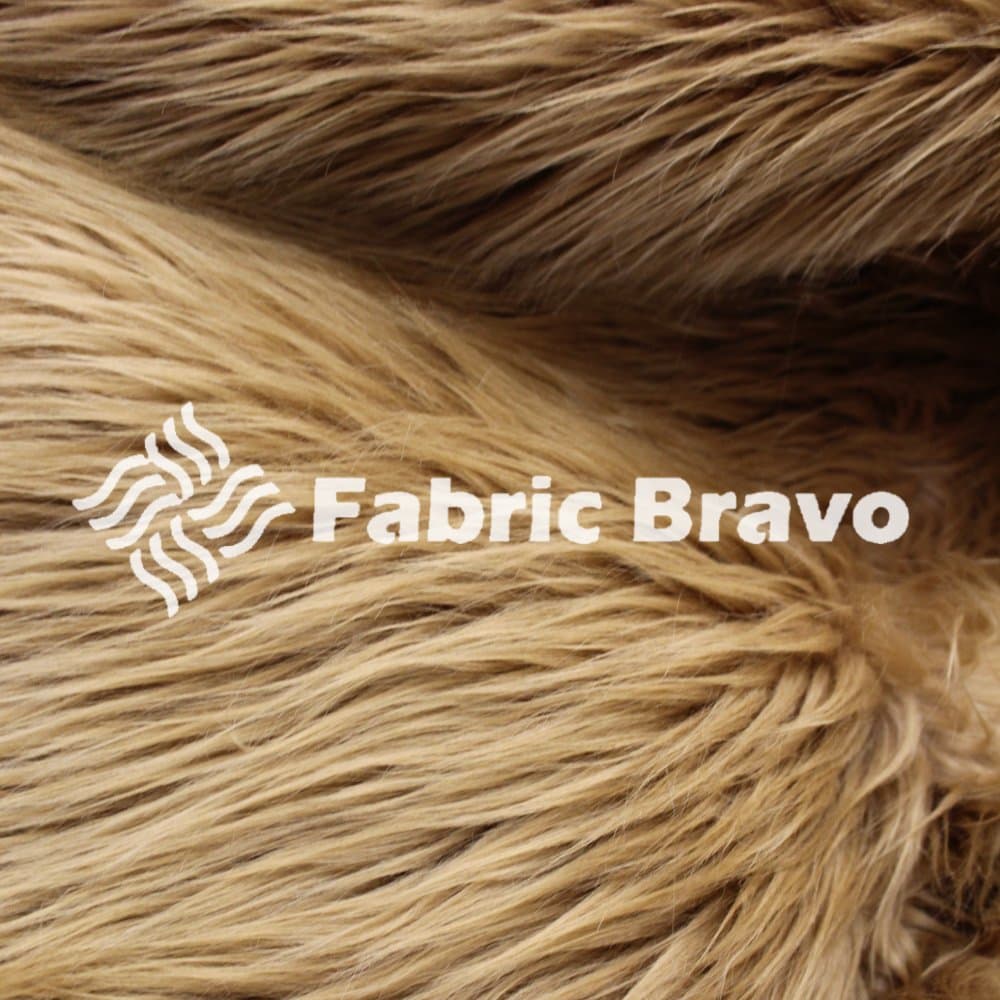 Caramel Mongolian Long Pile Faux Fur Fabric, 60” Inches Wide – Sold By The Yard (FB)