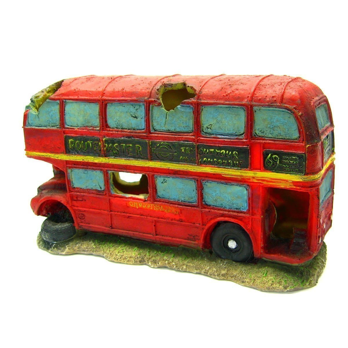 Double-decker bus Aquarium Ornament 8.7"- red car decoration fish tank cave hide