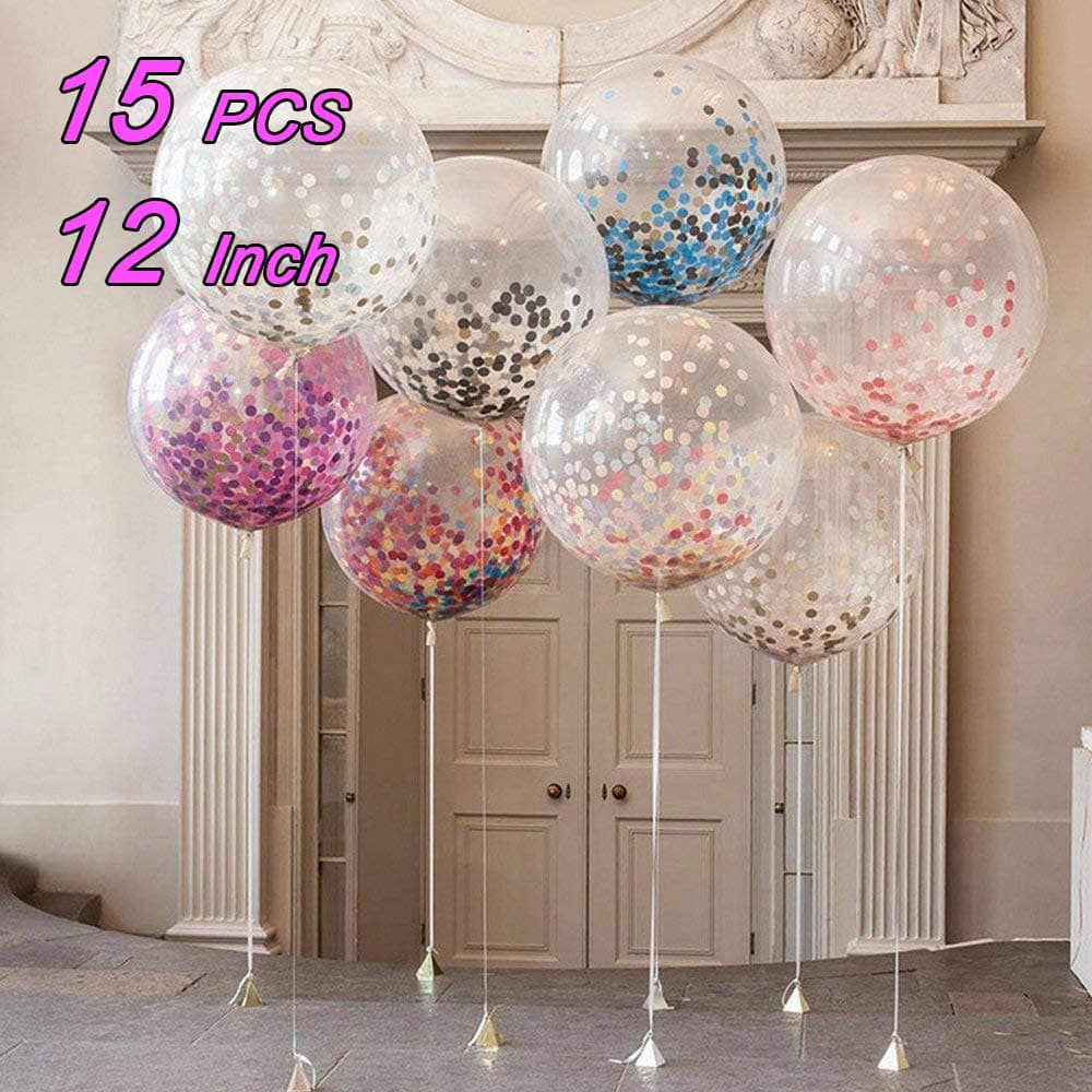 15 Pieces Confetti Balloons 12 Inch Latex Balloon with Multicolor Confetti for Wedding Party Decorations, a Baby Shower or Birthday Party Décor (12 Inch)