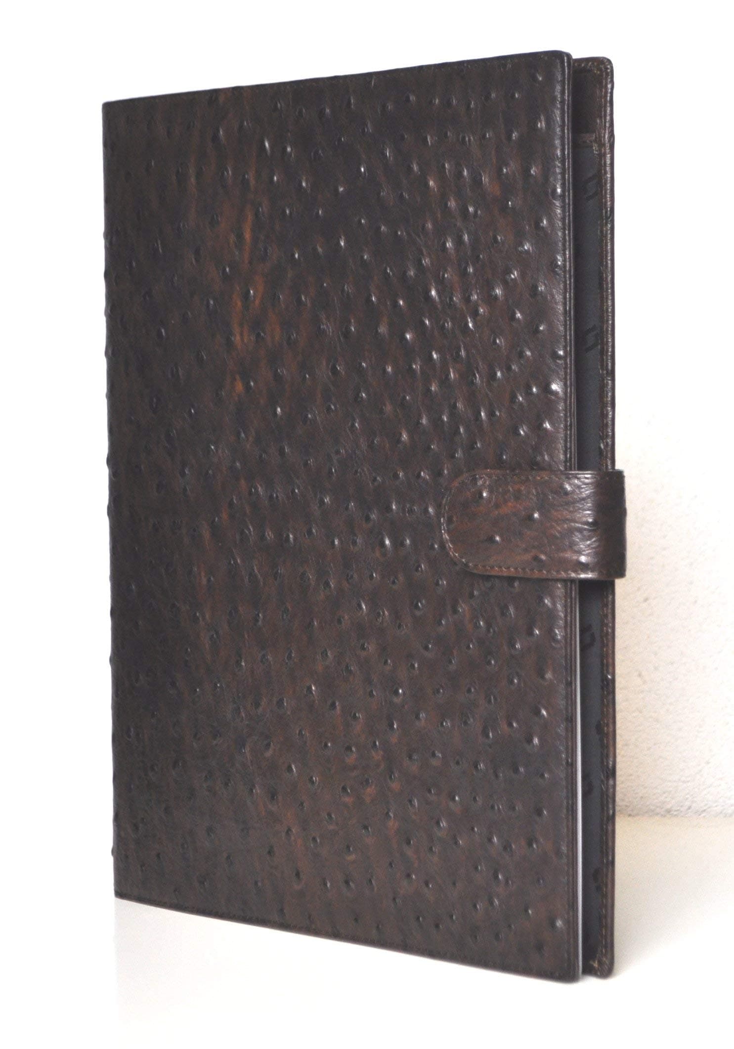 Struzzo A4 Writing Case Brown 20 mm Calfskin Leather 4 Ring Binder Conference Folder PB150SZ01