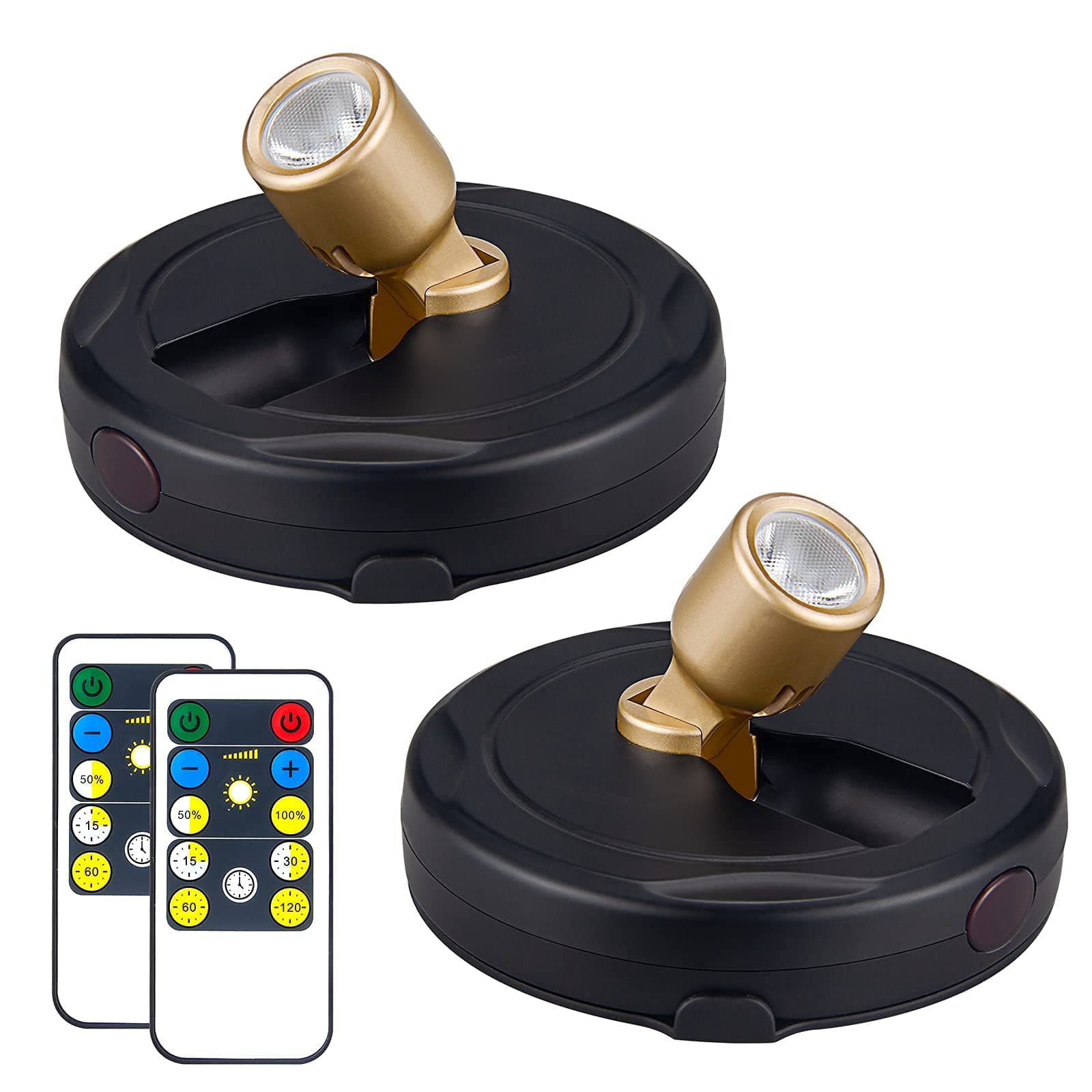 Wireless LED Spotlight, Battery Powered Picture Lights, Uplighting Indoor, Puck Lights with Remote, Stick Spot Lights for Wall Art Display Dartboard Painting Artwork Accent Closet-Gold