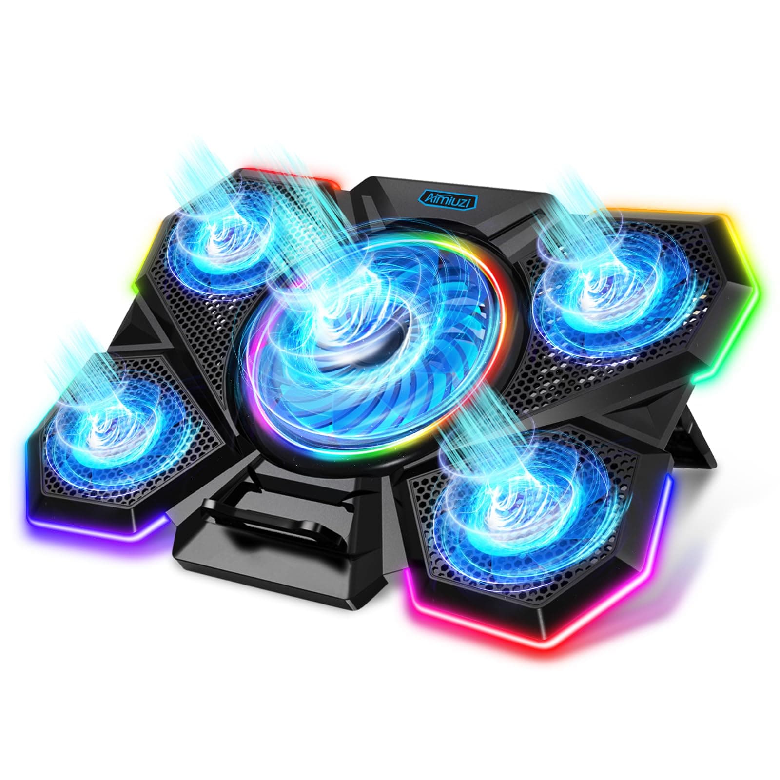 Laptop Cooling Pad, Gaming Cooler With 5 Quiet Fans And Rgb Lights (One-Click Close), Fan Pad Fits 12-17 Inch Laptop, 2 Usb Ports, 7 Adjustable Height
