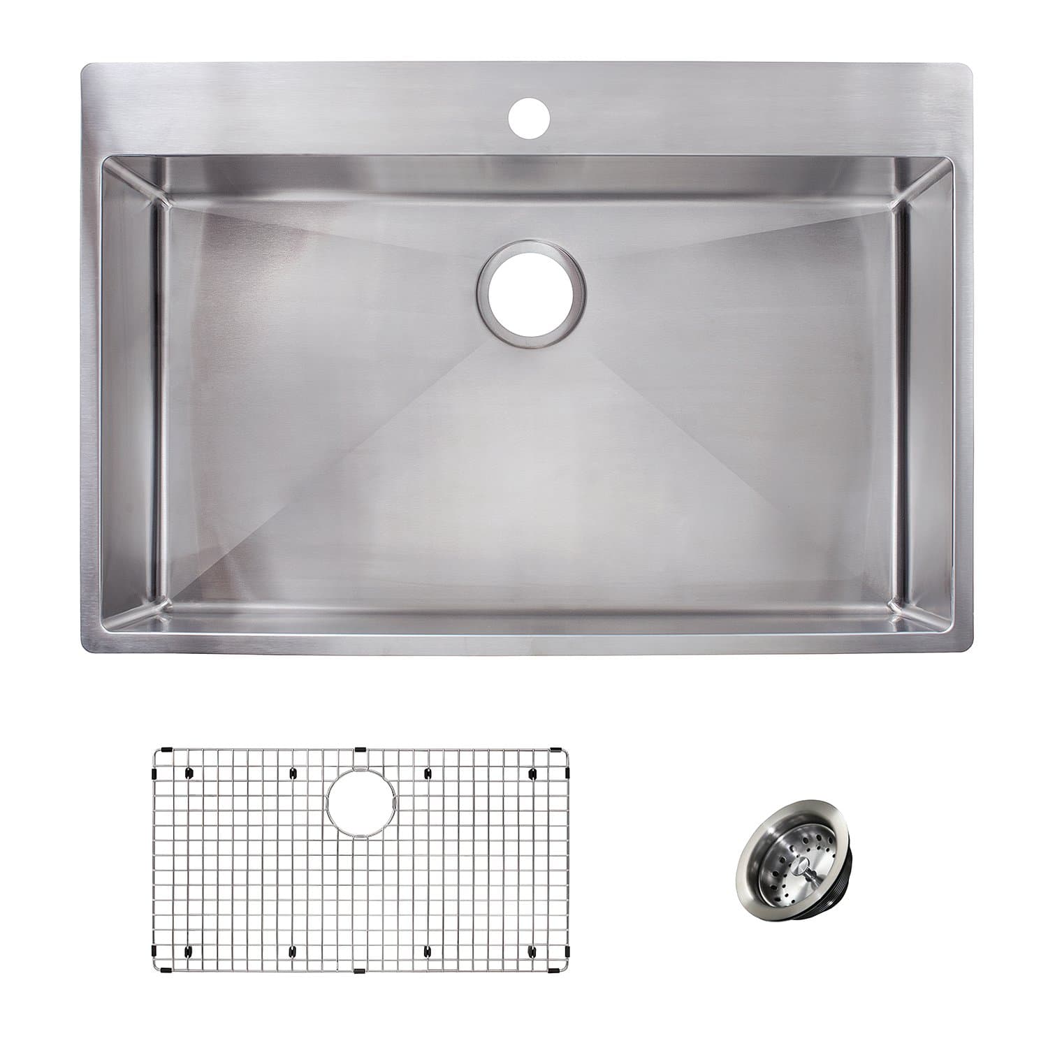 Franke HFS3322-1KIT Vector 33.5 inch (33 inch) Handmade Dual Mount Single Bowl deep Kitchen Sink Kit, Stainless Steel
