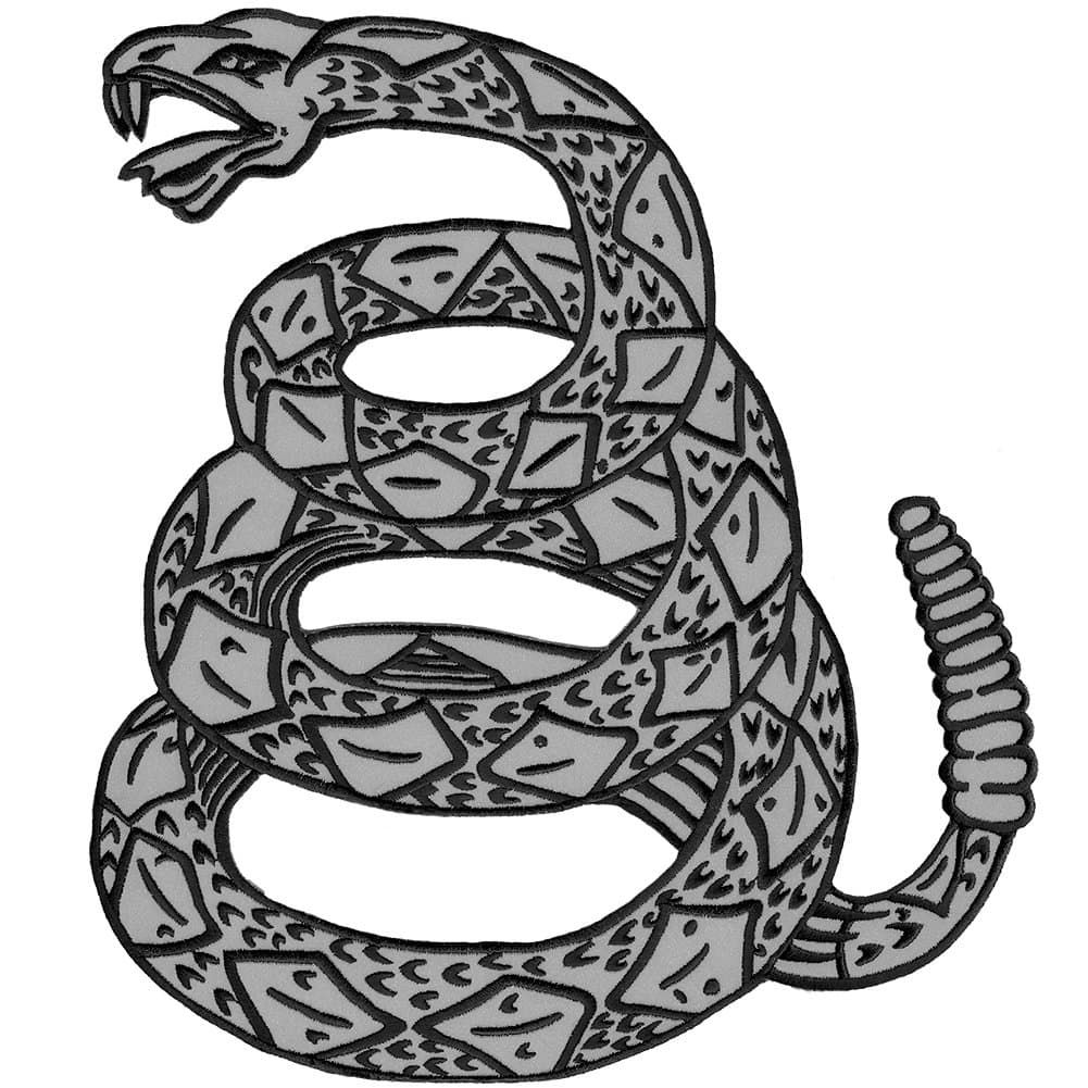 VEGASBEE® Snake Big Rattlesnake of Gadsden Flag Dont Tread On Me - Embroidered Iron-on Patch for Jacket Vest XL Extra Large Size 12" x 10.5" USA (Gray-Black)