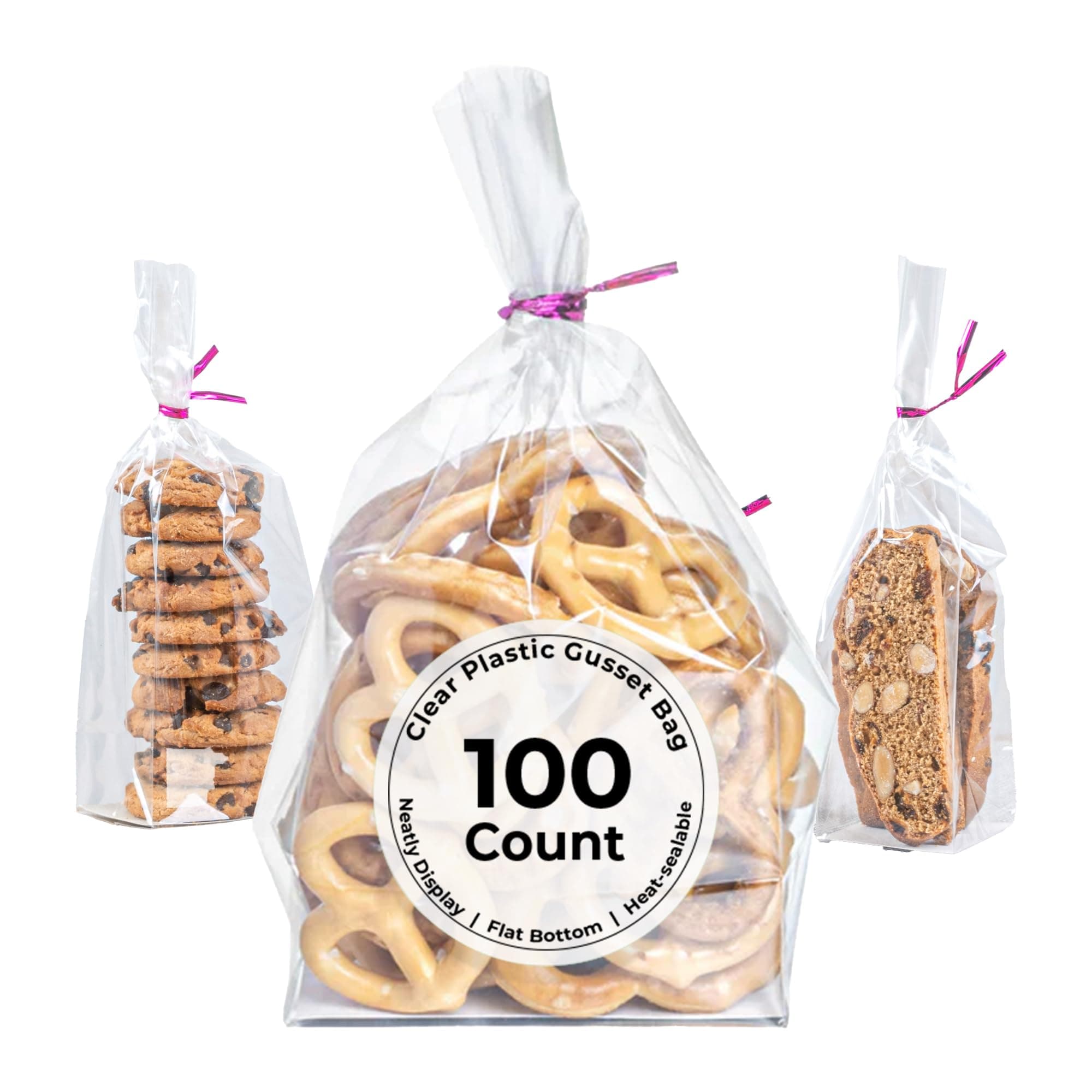 RestaurantwareBag Tek 3 x 2 x 6.5 Inch Retail Bags 100 Durable Candy Bags - Gusset Sleeved Disposable Clear BOPP Gusset Bags Flat-Bottomed For Restaurants Cafes And Delis