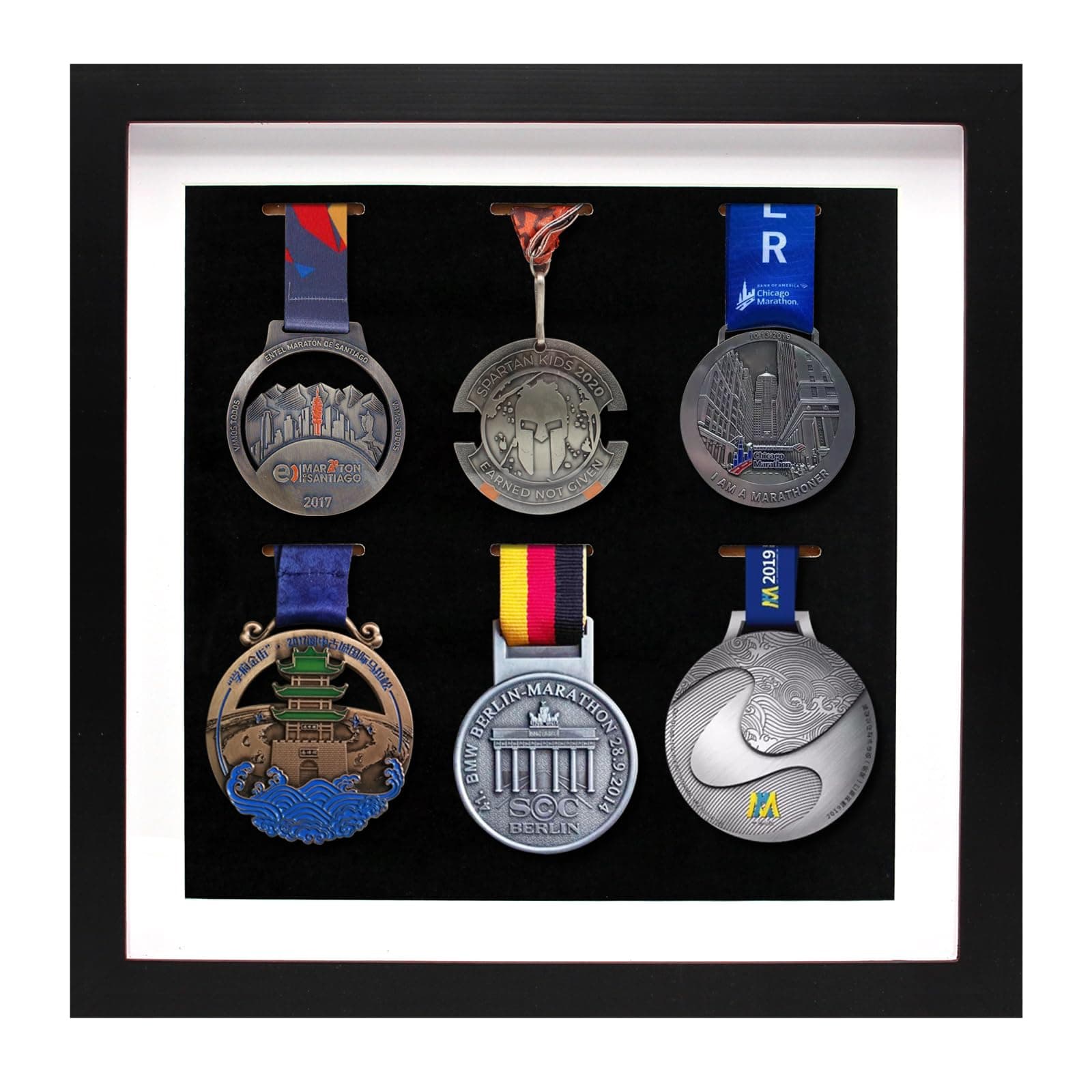 Medal Display Shadow Box Frame, 6 Medals Display Case, 3D Medal Box Photo Frame for Runners, Marathon, Soccer, Football, Gymnastics & All Sports, Military Medals Badge Award Insignia (Black, 12x12")