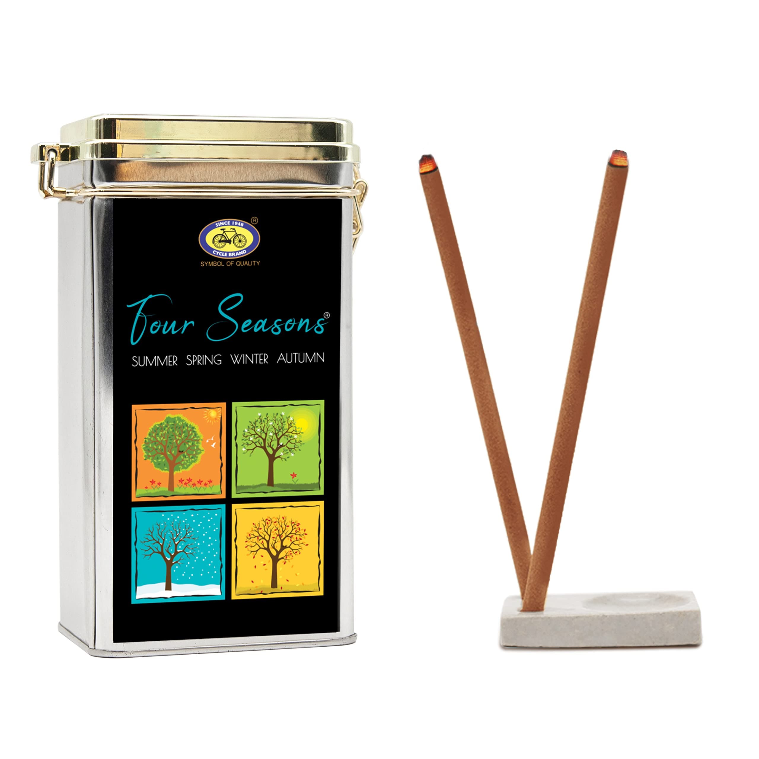 Cycle Pure Four Seasons Premium Bambooless Incense (Pack of 1) 4 Fragrance (104 Nos) Special Bamboo-Less Agarbathi for Meditation, Good Vibes, Gifting
