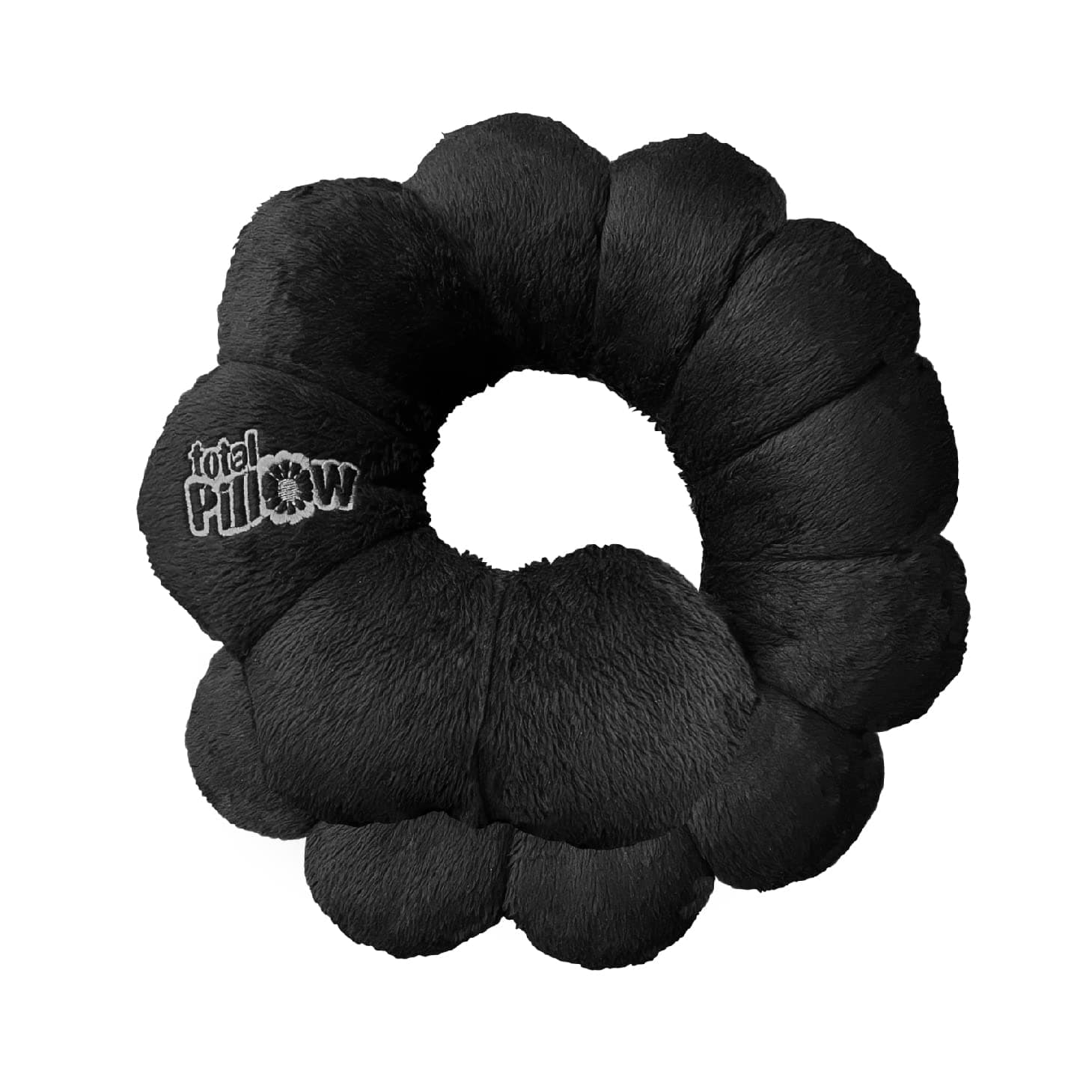 Total Pillow Hug Airplane and Car Travel Pillow, Back to School Adjustable Comfy Pillow Supports Neck, Chin, Head. Donut Chair Tailbone Relief Cushion. Use for Lumbar, Tech Neck, Single, Black & Gray