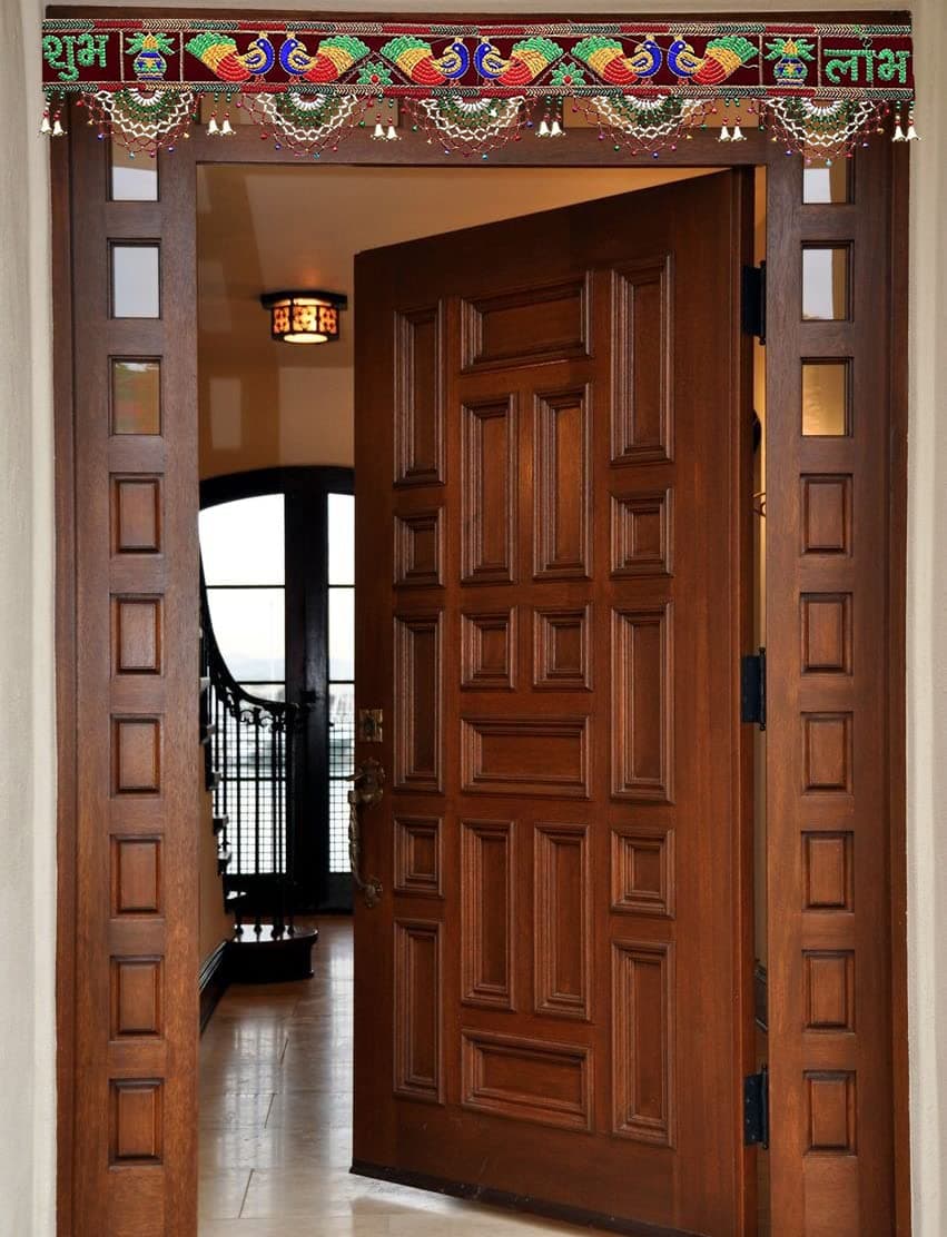 Saugat Traders Bandarwal Toran for Entrance Door Main Gate Shubh Labh Fancy Peacock Design Traditional Handmade Thoranam Diwali Puja Mandir Temple Decoration Vintage Velvet Vandanwar (3 Feet - 95 CM)