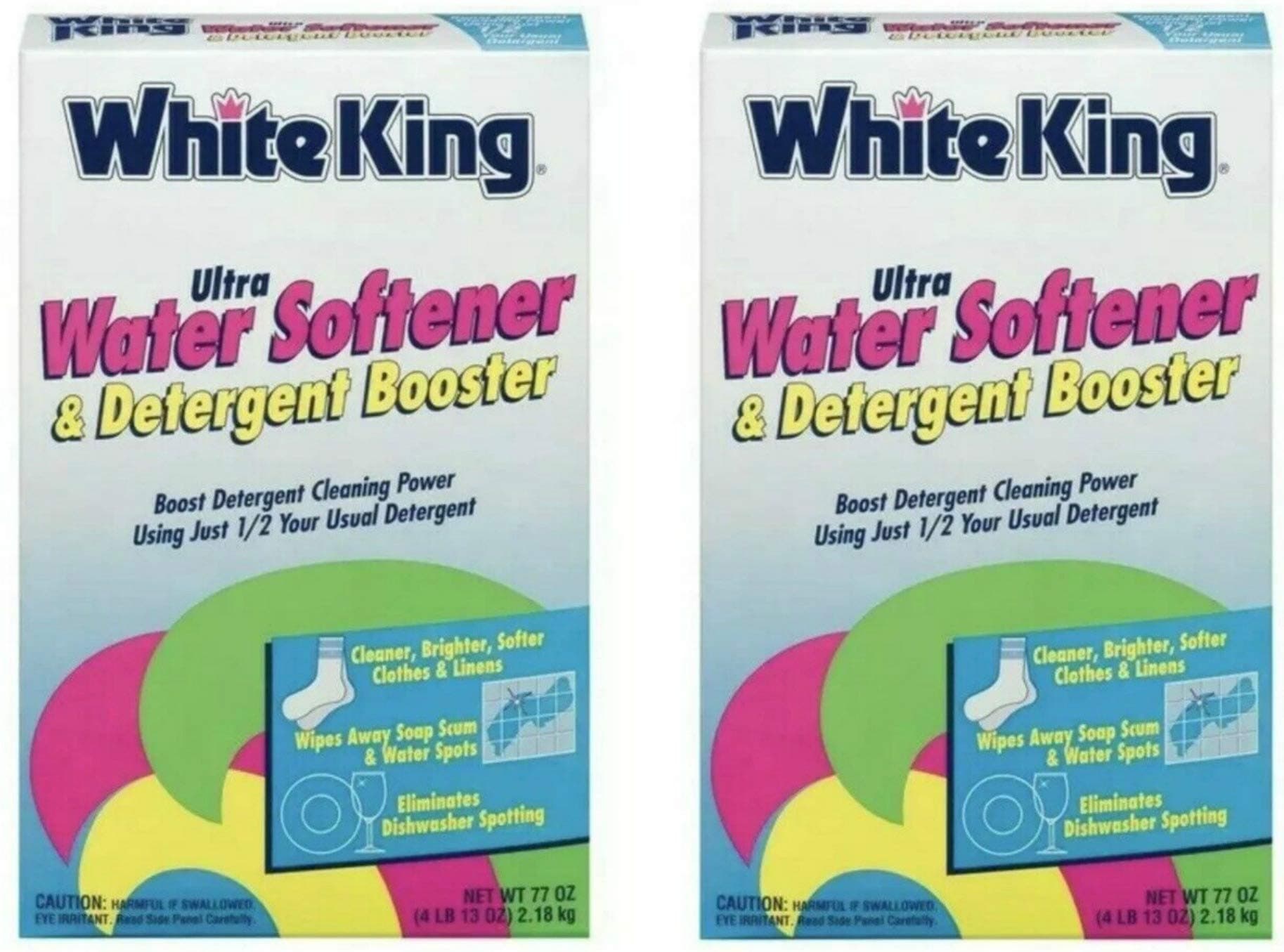 White King Ultra Water Softener & Detergent Booster, Compare to Calgon! 77oz! 4lb Box! Powdered Detergent (Pack of 2)