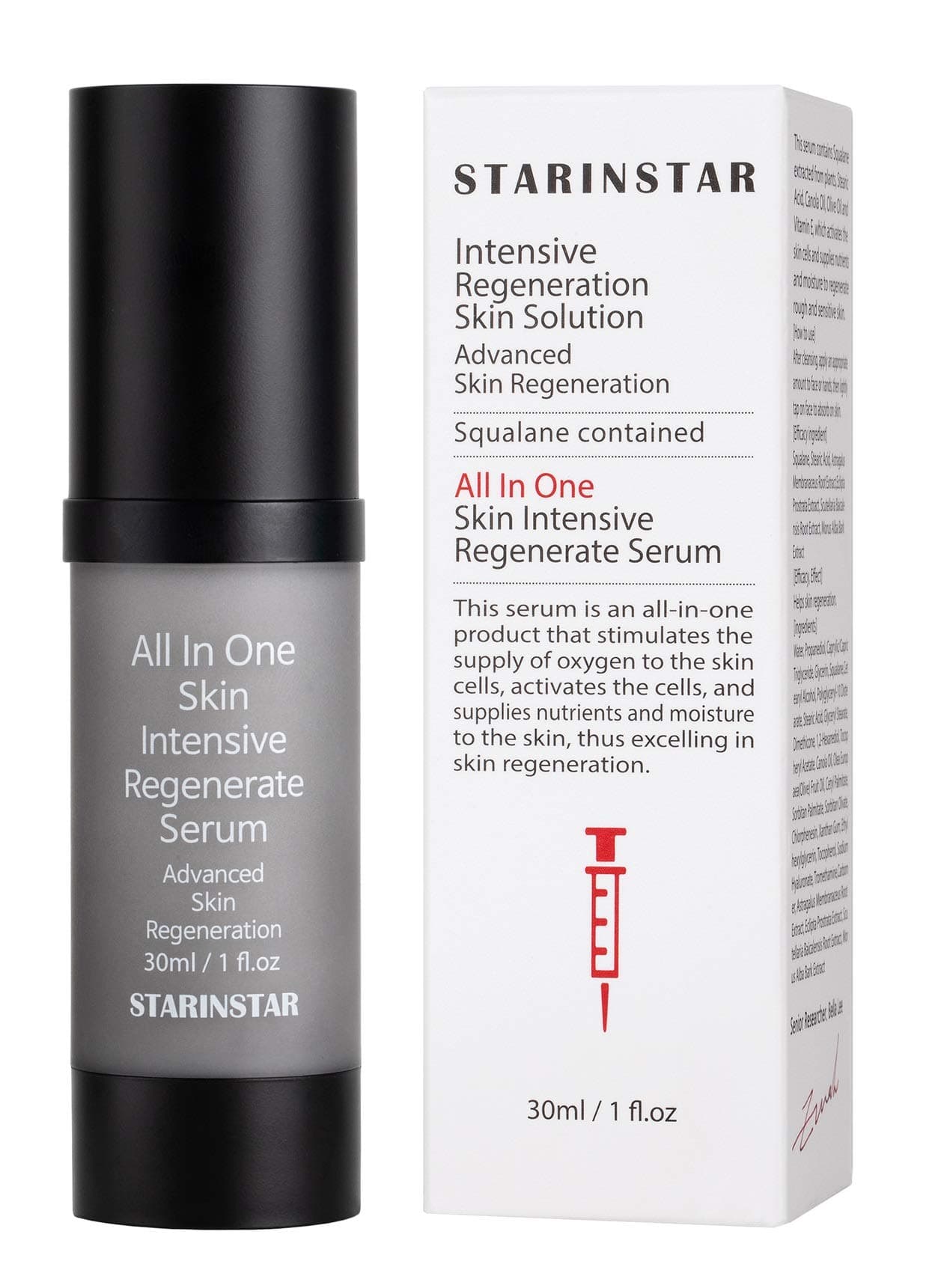 STARINSTAR- All In One Intensive Skin Regenerate Serum, Advanced Skin Regeneration Solution Containing Vegetable Squalane, Stearic Acid, Canola Oil, Olive Oil and Vitamin E, using airless vessel, 30ml