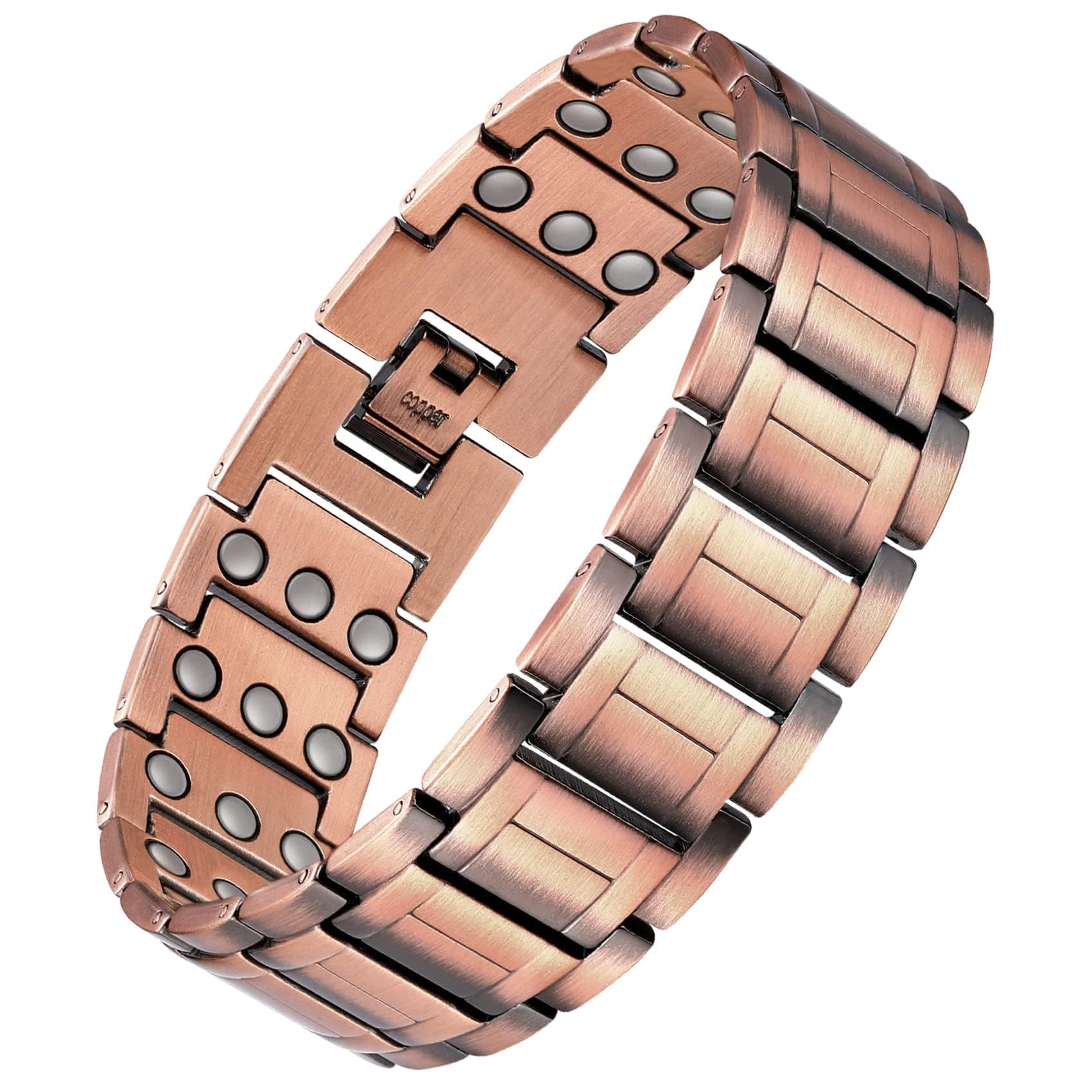 Feraco Men's Copper Bracelet,3X Strength 99.99% Pure Copper Magnetic Bracelets with Magnets,Adjustable Length with Sizing Tool