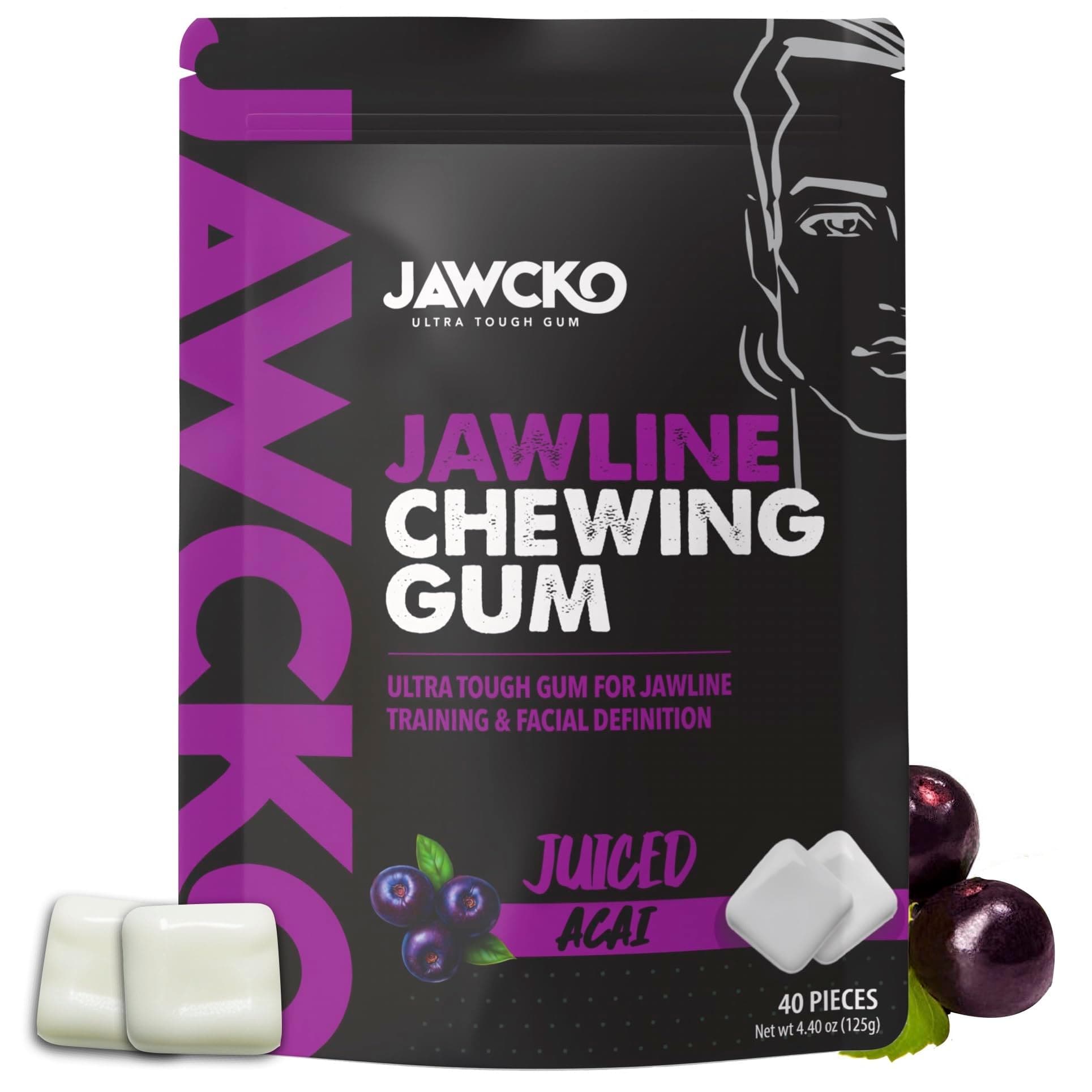 JAWCKO Ultra-tough Jawline Chewing Gum | Get a Stronger, Squarer Jawline | Juiced Acai Jaw Training Hard Gum | Chisel, Sculpt, Tone your Jaw | 15X Hardness | Facial Fitness Mewing Gum | 40 Pieces/Pack