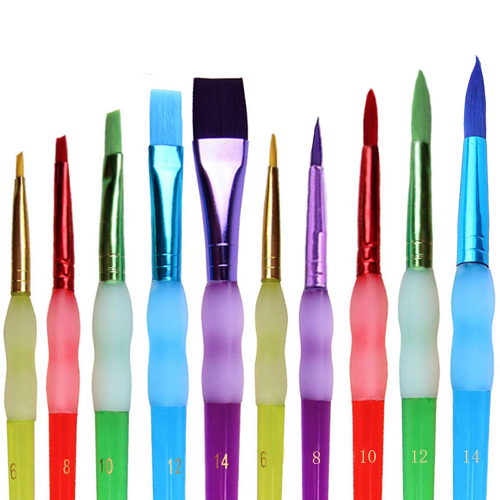 Kids' Art Paintbrushes,10 Pcs Chubby Pointed Round and Flat Paint Brushes for Children/Students/Teens, 10 Different Types of Paint Brush Set for Art Class Painting/Acrylic Oil Watercolor,Multicolored