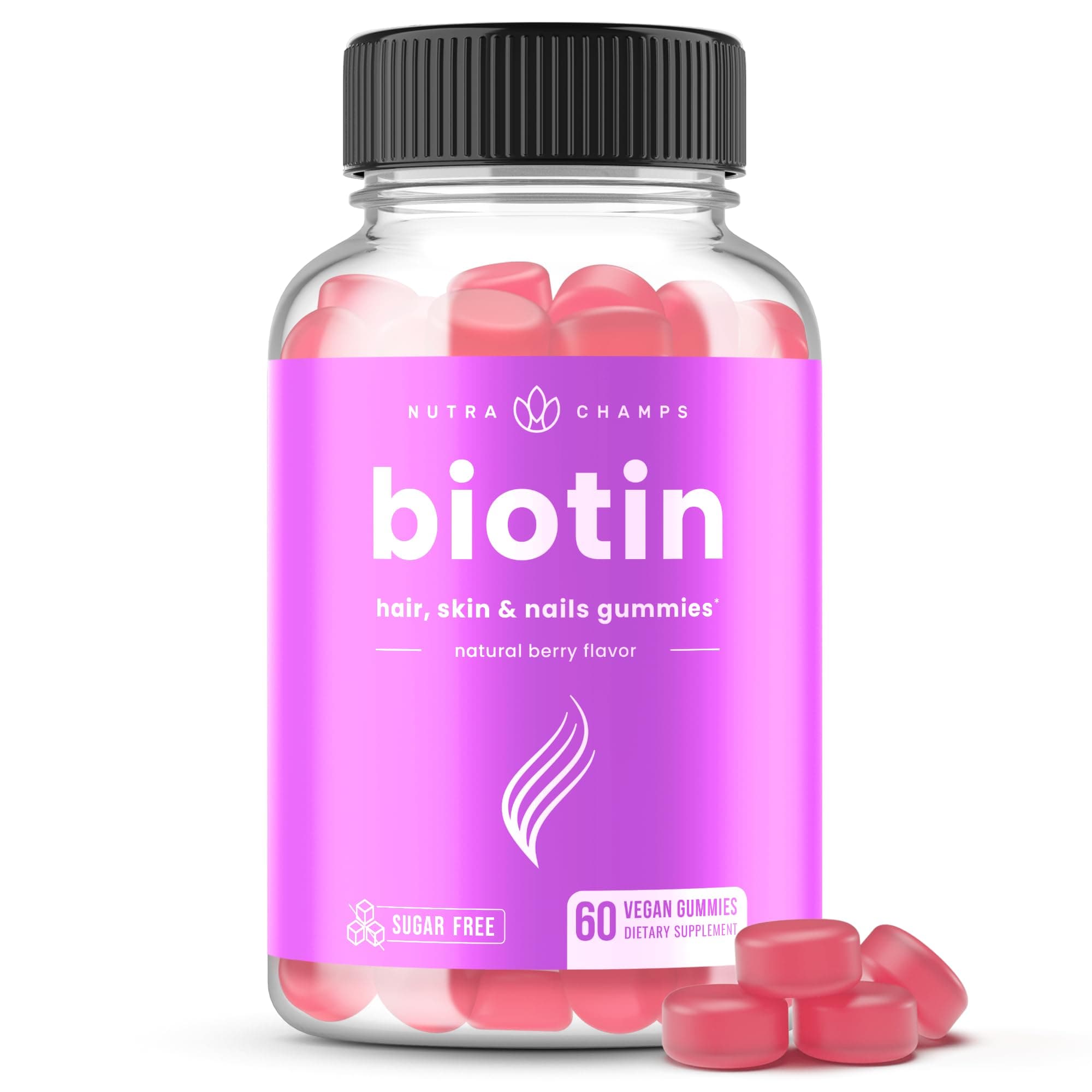 Sugar Free Biotin Gummies 10000mcg [High Potency] - Healthy Hair, Skin & Nails for Women, Men & Kids - 5000mcg in Each Gummy - Vegan, Non-GMO, Hair Health Vitamins Supplement - Raspberry
