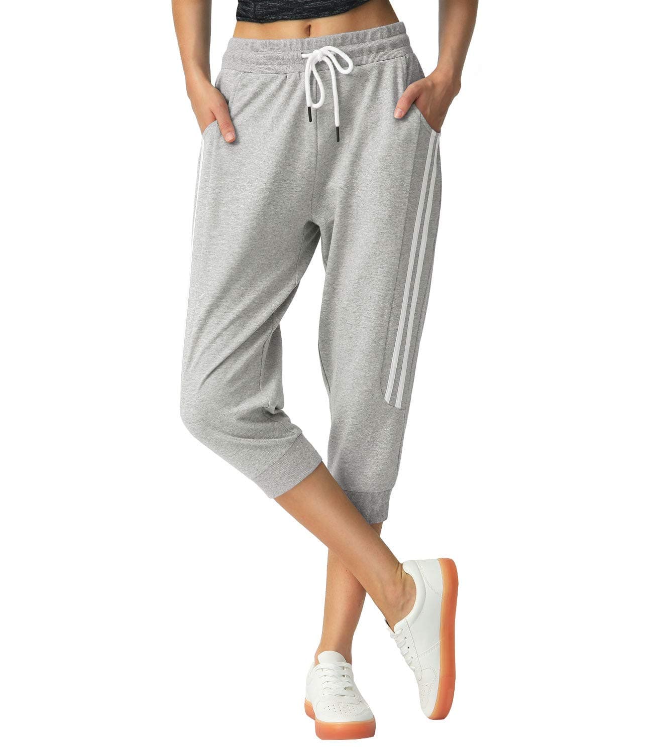SPECIALMAGICWomen's Capri Pants Cropped Joggers with Pockets Elastic Waist Drawstring Capri Sweatpants