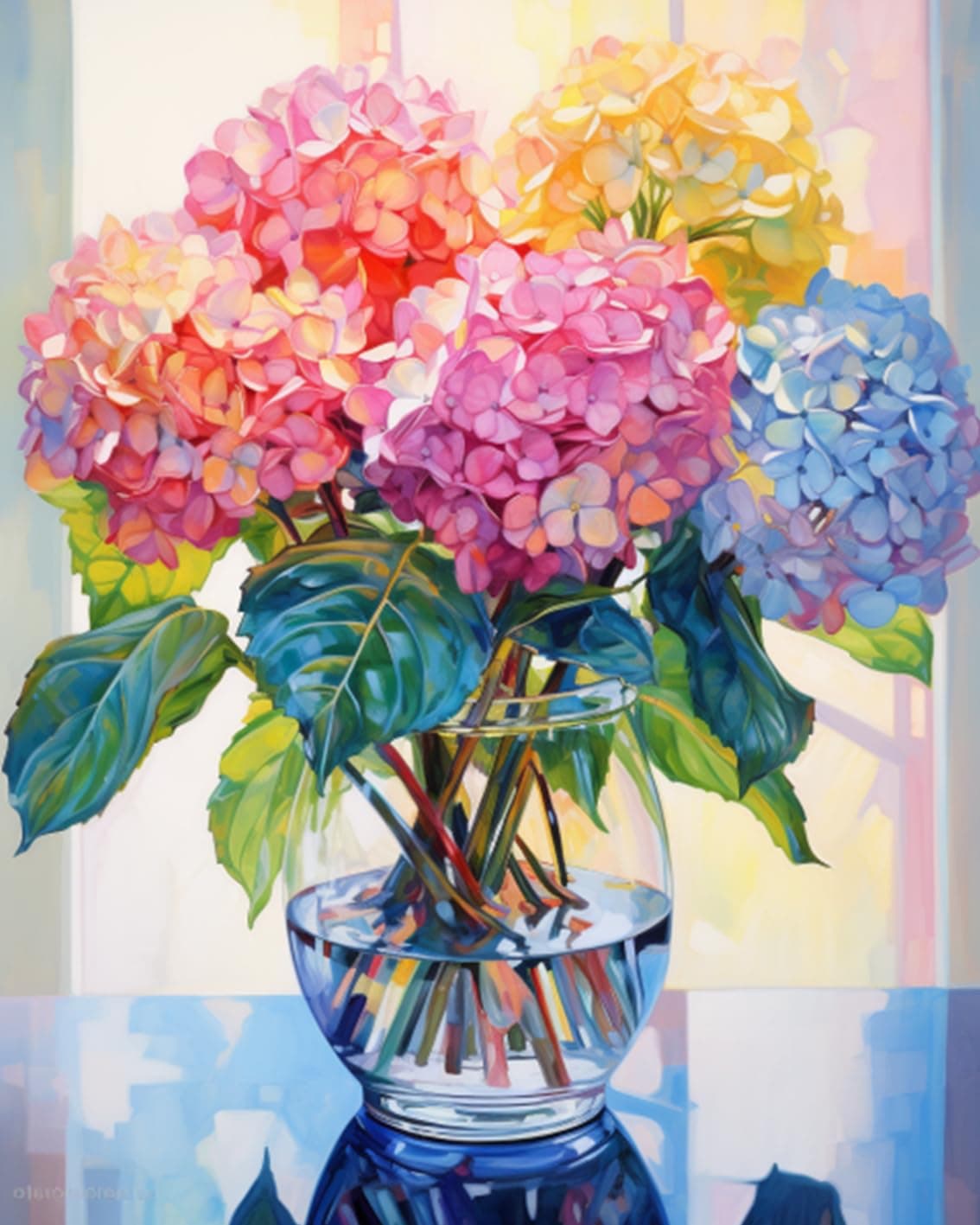 Tucocoo Hydrangea in Glass Vase Window Landscape Paint by Bumbers for Adults Beautiful Flower DIY Paint by Numbers Acrylic Paint Canvas Colorful Flowers Painting Kits Art 16x20 Inch(Without Frame)