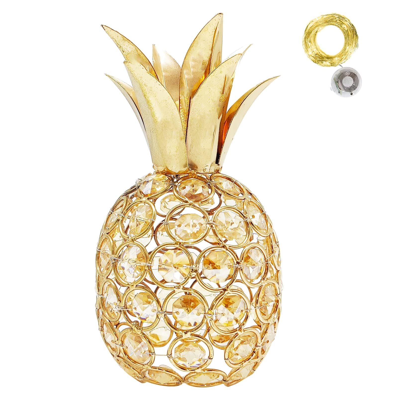 SmilingTown Pineapple Table Centerpiece Decor Handmade Crystal Hollow Fruit Ornament Decor Home Party Camping Wedding Festival Bar Decor (Gold, Pineapple)