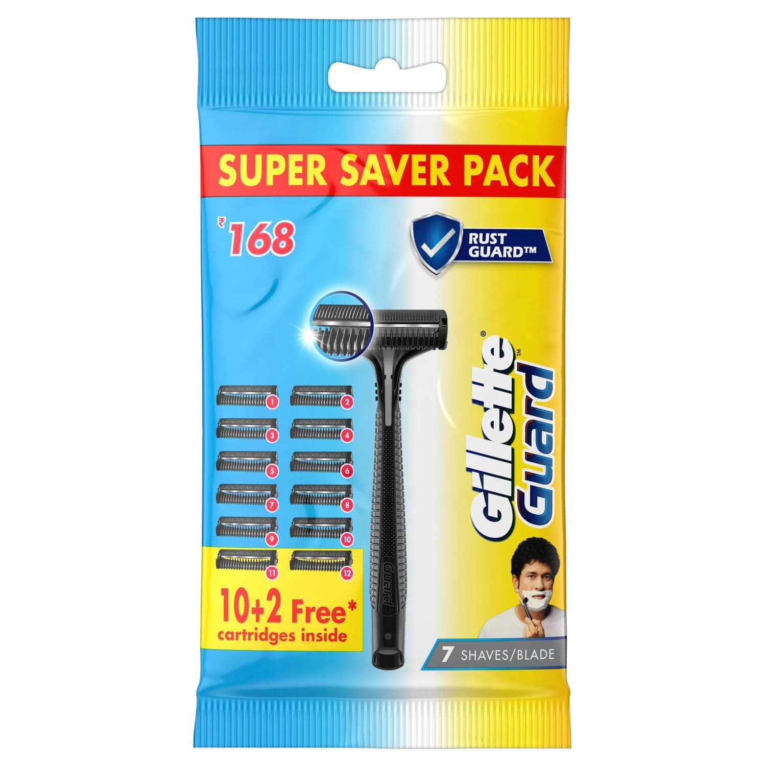 Guard Shaving Razor For Men (1 Razor With 12 Blades) | Super Value Pack With Upto 1 Year Of Shaving | Safety Comb And Flexible Head For A Safe Shave