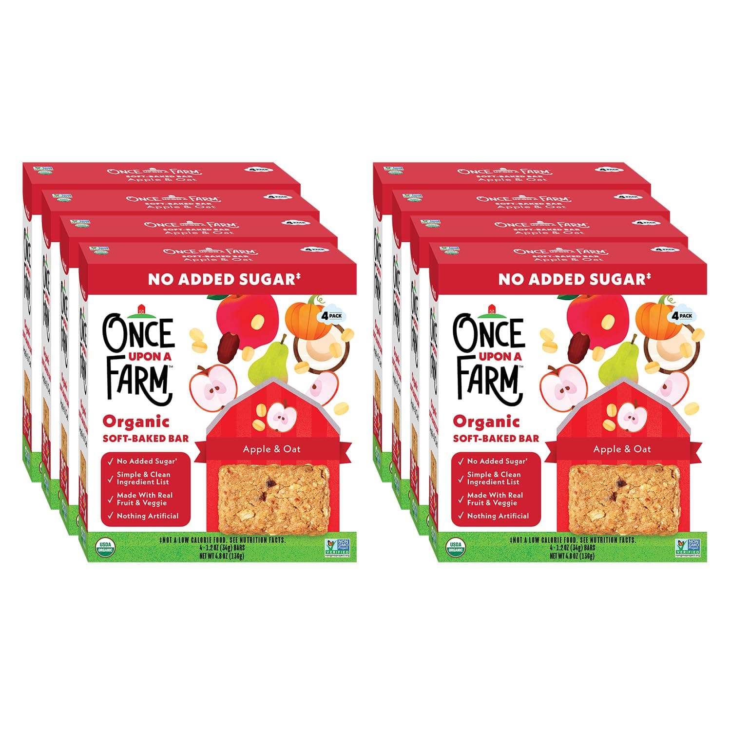 Soft-Baked Bars, Apple & Oat, Kosher, USDA Certified Organic, Non-GMO, 4 Count, 4.8 Ounce (Pack of 8)