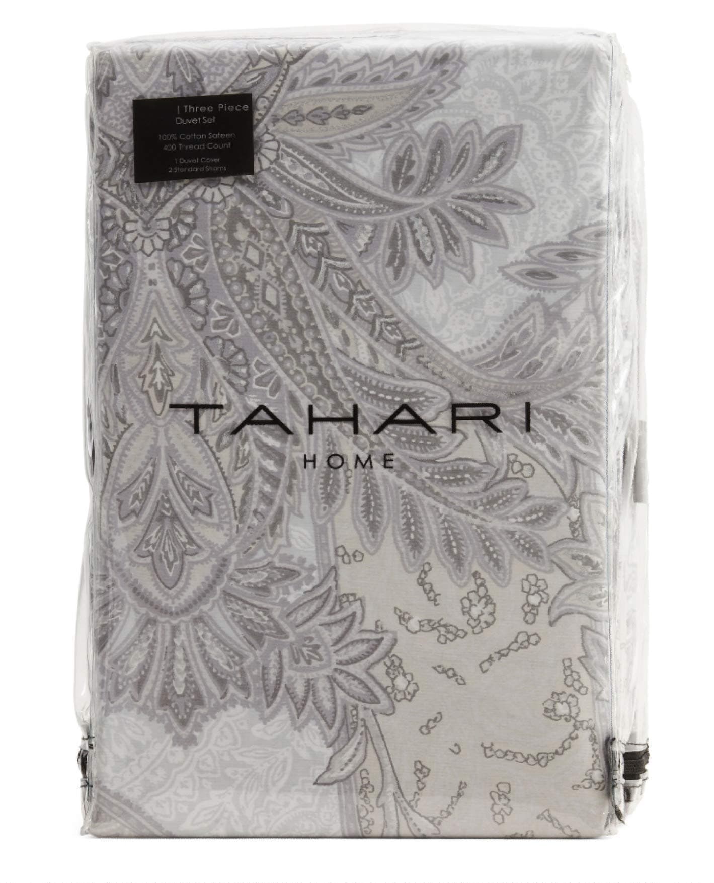 TAHARI King Duvet Cover Set Metallic Cotton Bedding (Taupe, King)