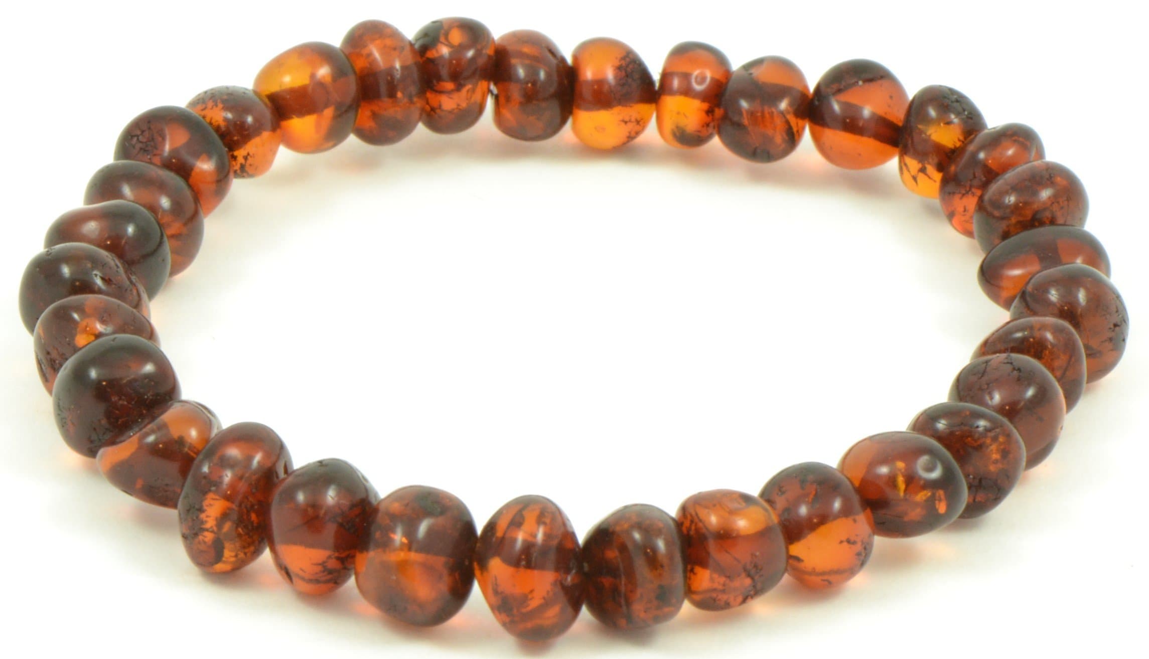 Baltic Amber Adult Bracelet - Cognac Color- 7 inches Long - Elastic Band: One Size Fits All - Anti-inflammatory - Pain Relief with no Side Effects - Certified Baltic Amber