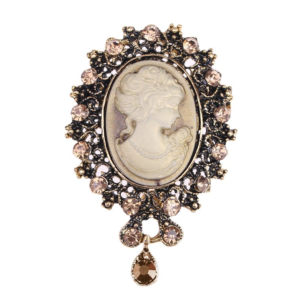 lureme Vintage Elegant Victorian Lady Beauty Cameo with Crystal Brooch Pin (br000017)