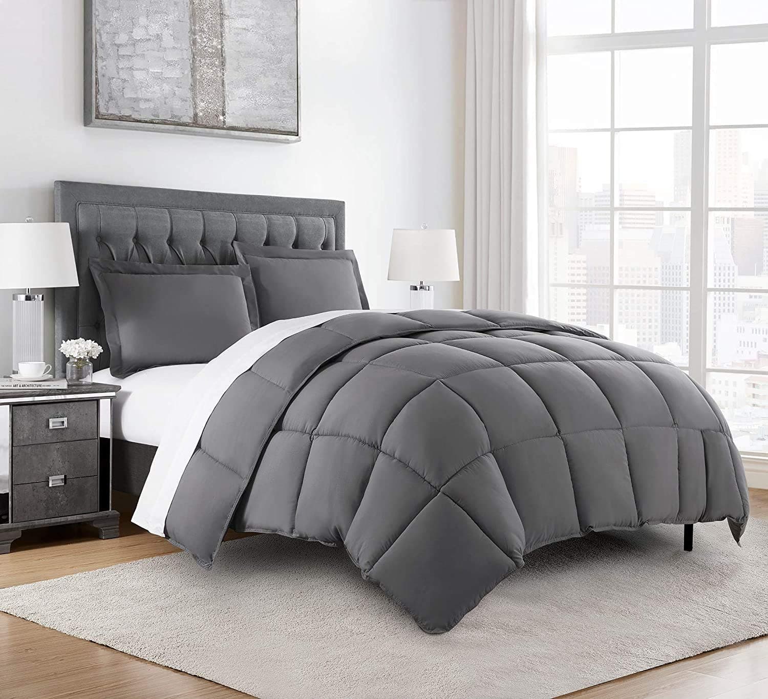 Chezmoi Collection3-Piece Down Alternative Comforter Set (Queen, Gray)
