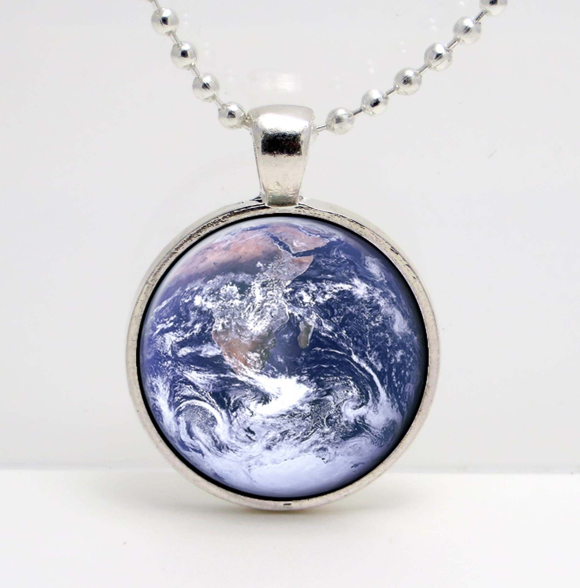 Earth from Space Photo, Africa and Antarctica, Apollo 17 Photo Art Glass Pendant or Key Chain- 30 mm round- Chain Included- Made to Order