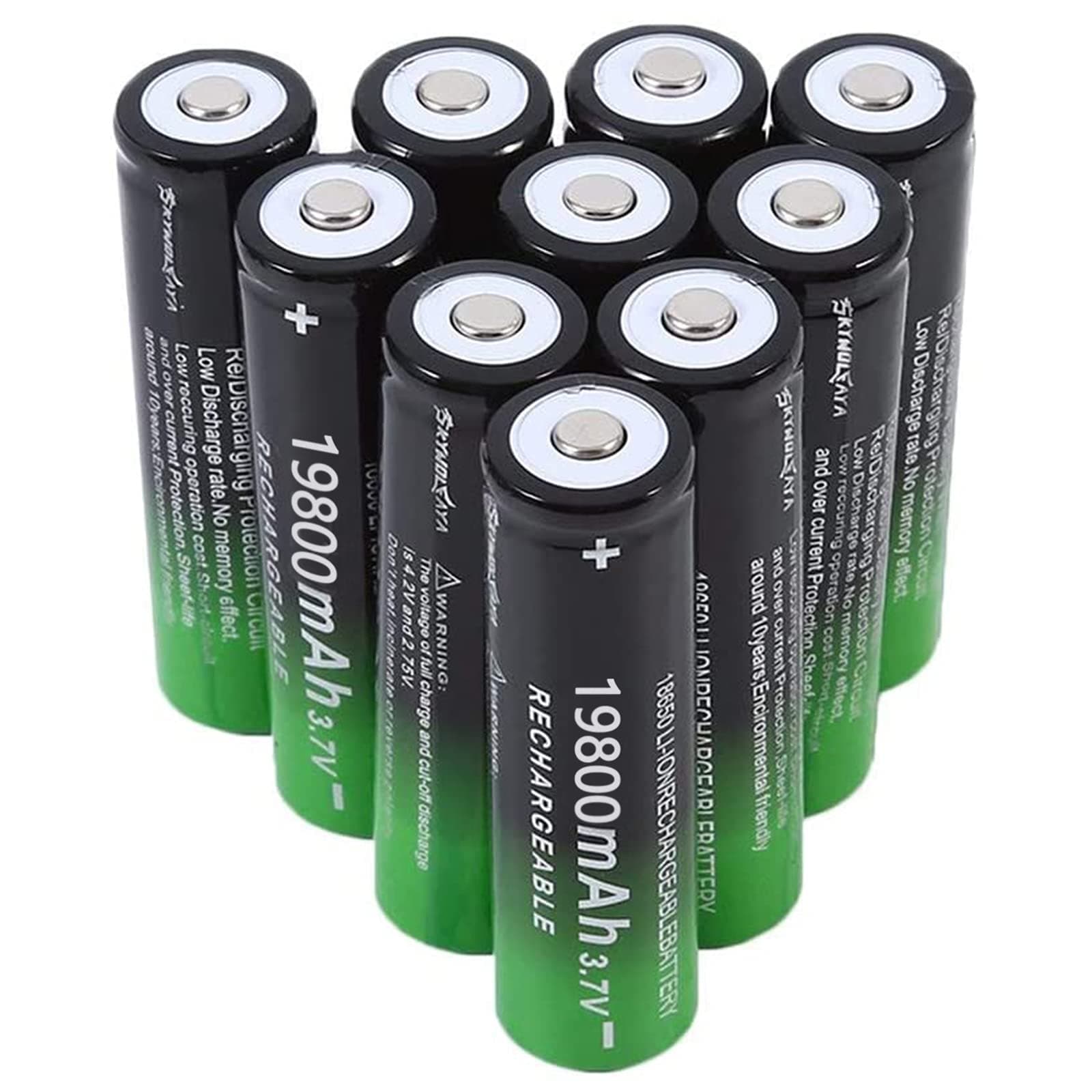 10PCS 18650 Rechargeable Li-ion Battery 3.7V 19800mAh Large Capacity Lithium Batteries Protection Circuit Safe Accessories for LED Flashlight, Emergency Lighting, Electronic Devices