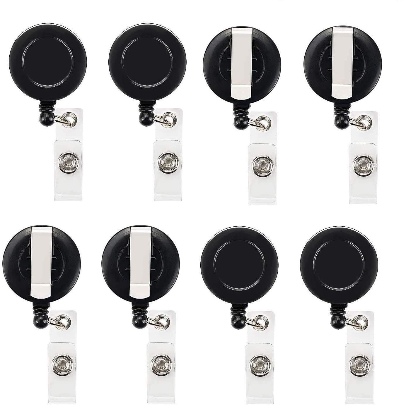 JANYUN 100 Pcs Black Badge Reels Retractable Badges Holder for ID Card Keychain Whistles Lanyards for School Office
