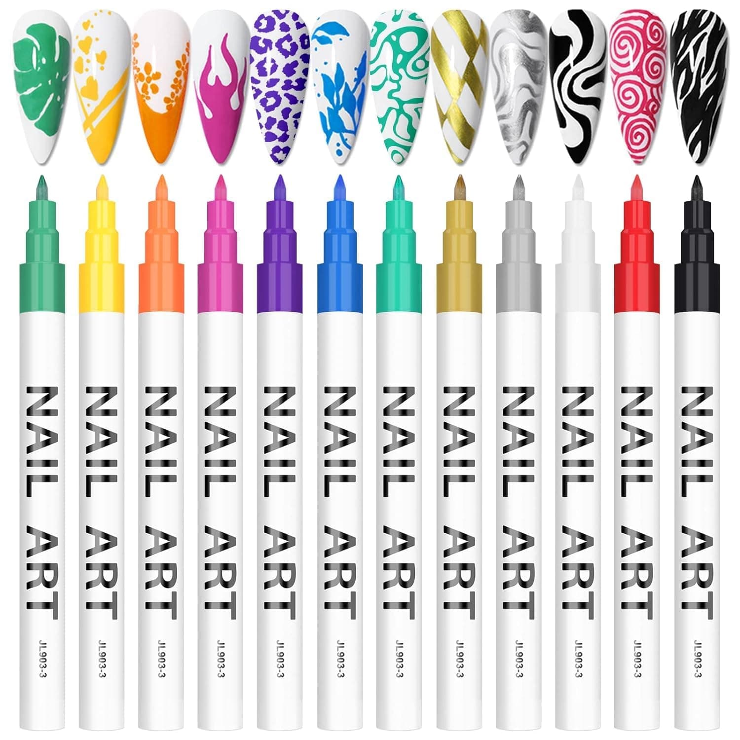 Kalolary 12pcs 3D Nail Art Pens Set Nail Graffiti Drawing Pen Nail Polish Pens Fine Tip Manicure Tools for Painting Nails DIY Nail Art Beauty Adorn for Women Girls (A)