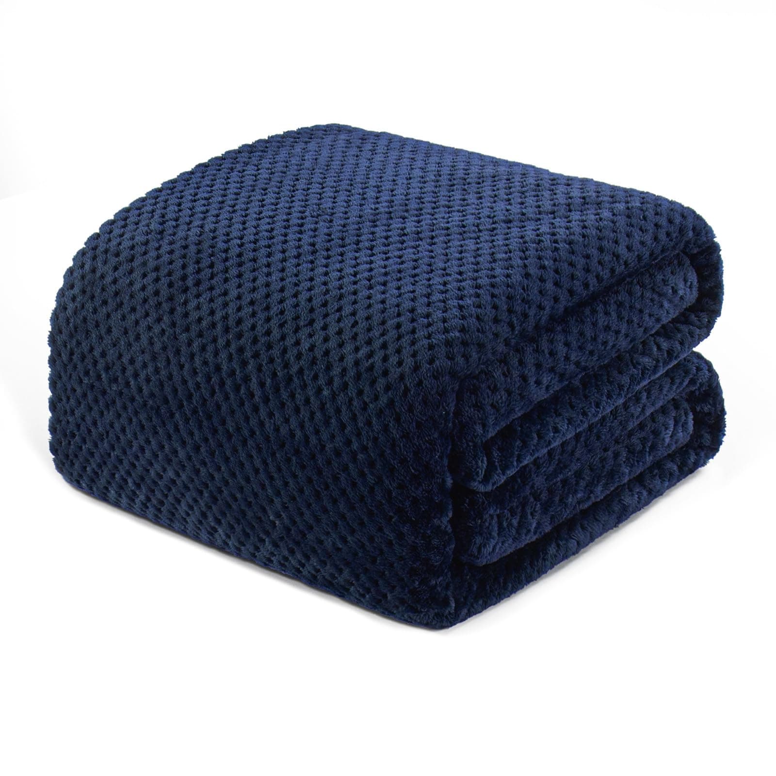 Exclusivo Mezcla Queen Size Fleece Bed Blanket, 230x230 CM Soft Jacquard Weave Waffle Pattern Blankets for Bed Settees, Navy BlueOEKO-TEX STANDARD 100