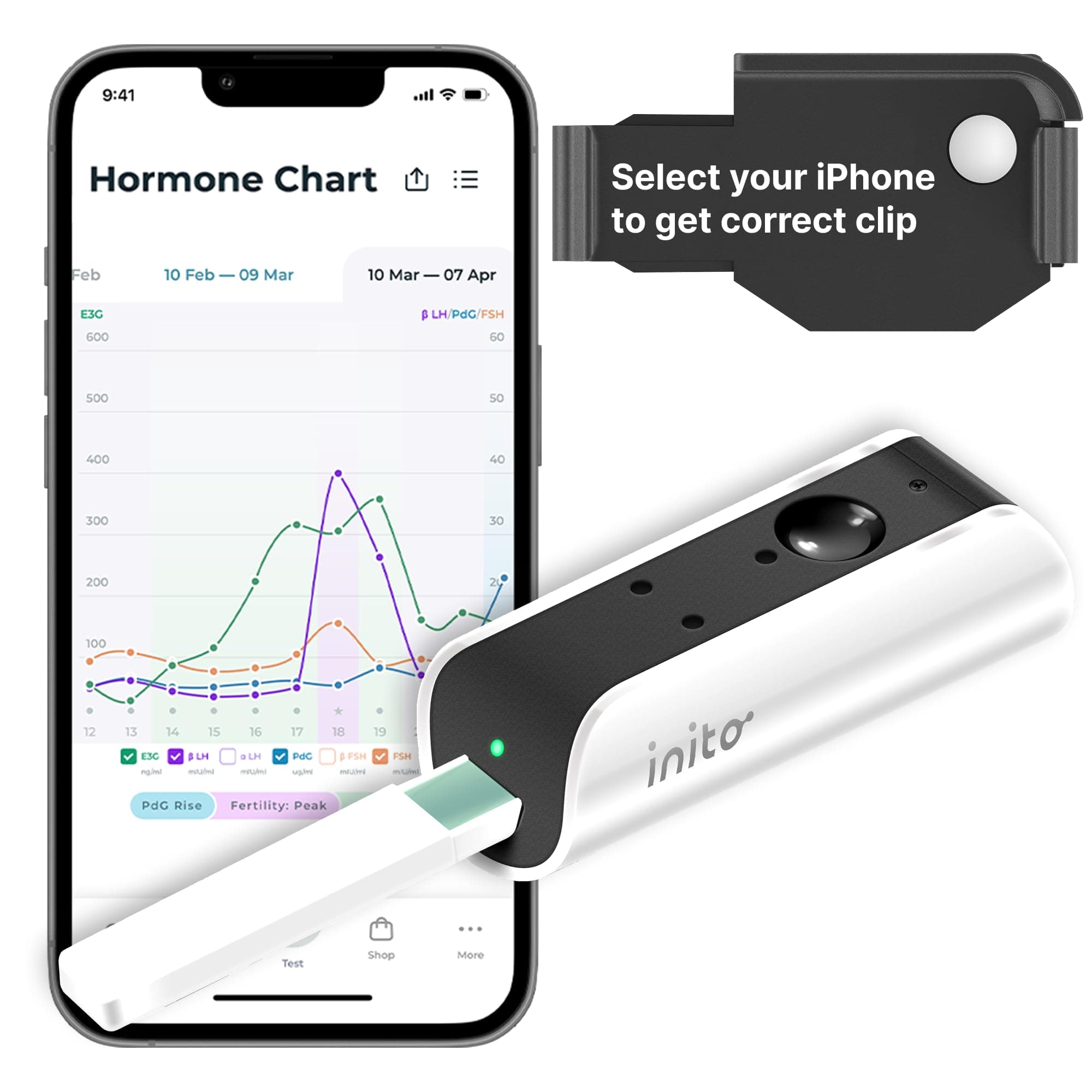 Fertility Monitor & Hormone Tracker for Women | Estrogen, LH, PdG (Urine Metabolite of progesterone), FSH | Track and Confirm Ovulation | Includes 15 Strips (Compatible with iPhone 14 Pro Max)