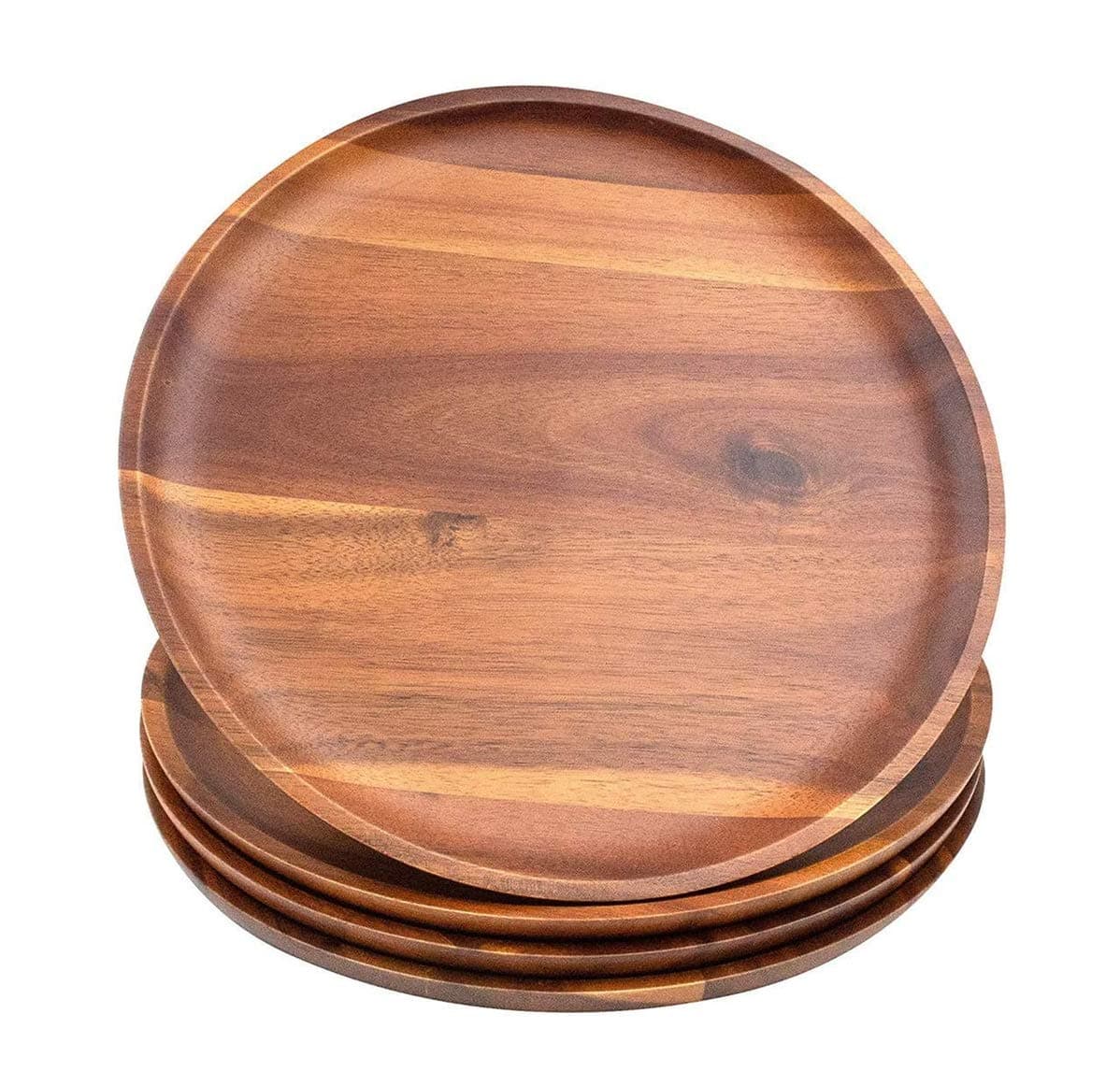 AIDEA Acacia Wood Food Serving Charger Plates - 11 inch Set of 4 Round Wooden Dishes Snack Plates