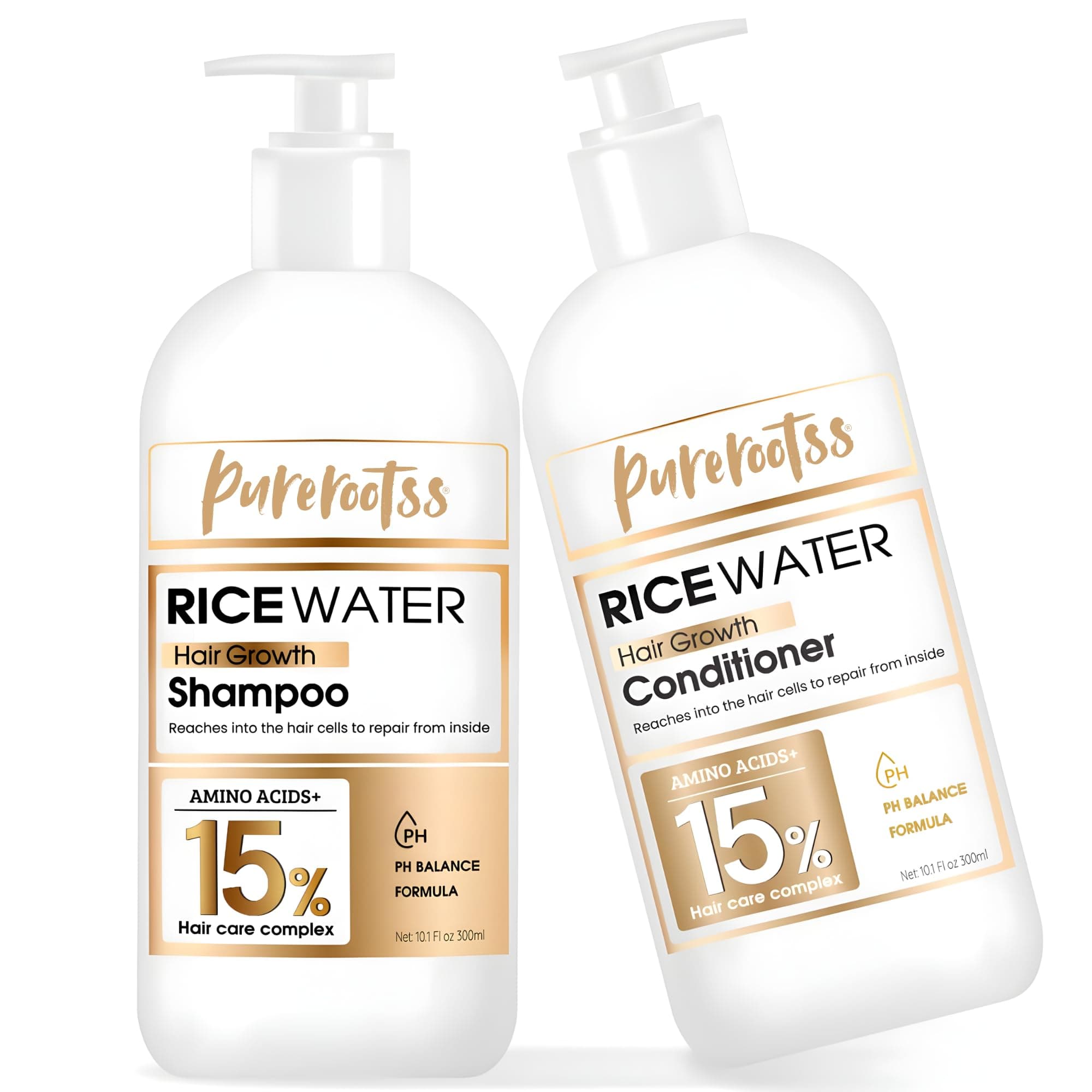 Rice Water Shampoo and Conditioner Set for Thinning Hair - with Natural Ingredients including Biotin and Caffeine, Men and Women