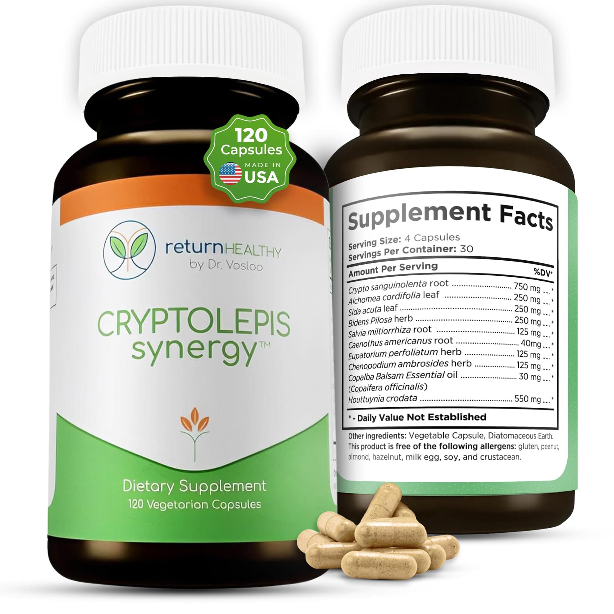 Return Healthy Cryptolepis Synergy, Immune Support Vitamins, Immune System Booster for Adults, Liver, Lymphatic, & Immune Support Supplement, Supports Lyme & Natural Parasite Defense, 120 Capsules