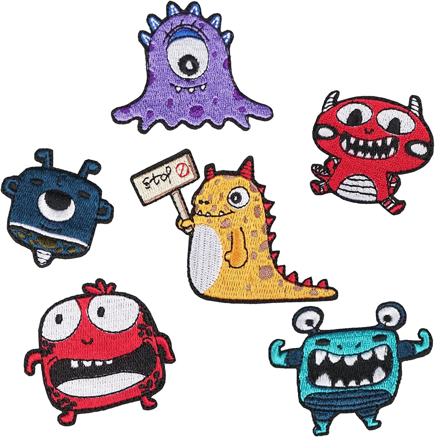 Iron on Patches for Clothes, Cute Monster Pattern Applique Patch, Sew On Sewing Patches for Bags, Jackets, Jeans, Clothes DIY Patches, Funny Creative Monster Embroidery Applique Woven Label 6PCS