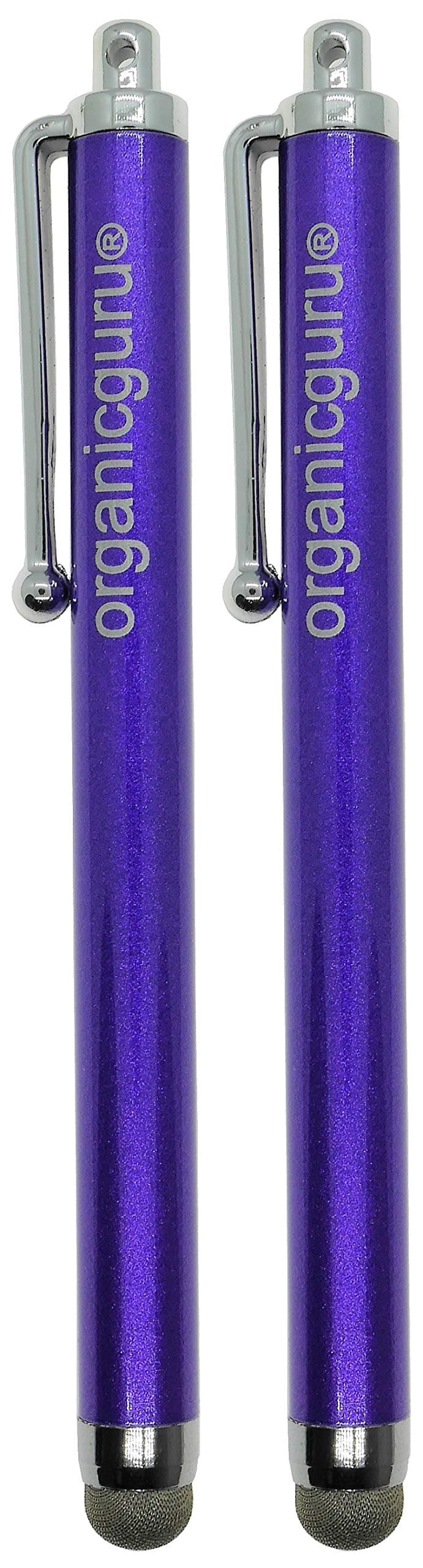 Organicguru TWIN Pack Micro-Fibre Tip Stylus Pens - Aluminium Metal Universal Stylus Pen for iPhone, Smart Phones and All Other Capacitive Screens Devices (Purple)