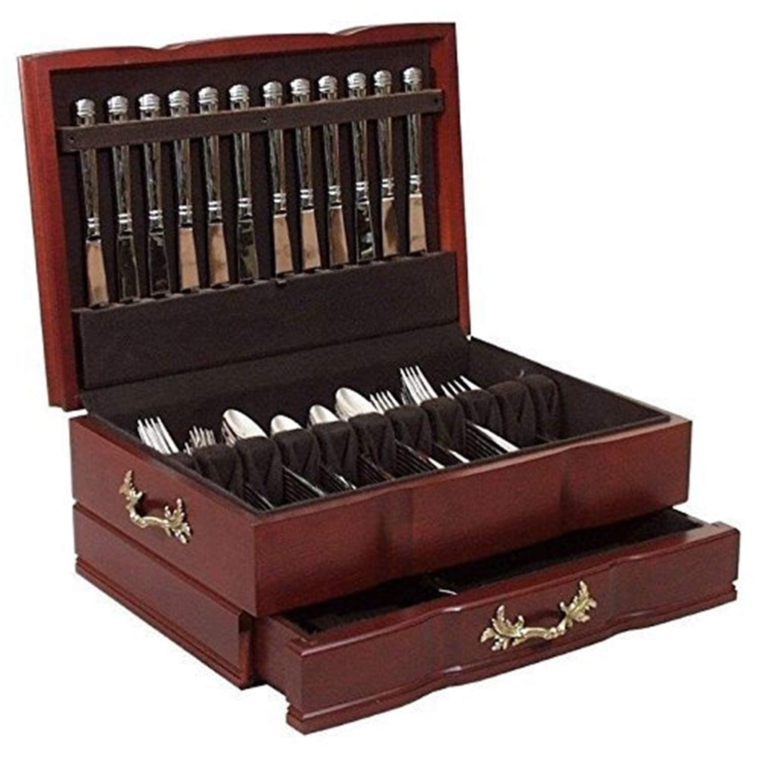 Company - GRANDEUR, Solid Cherry One Drawer, sculpted Flatware Chest (Rich Mahogany)
