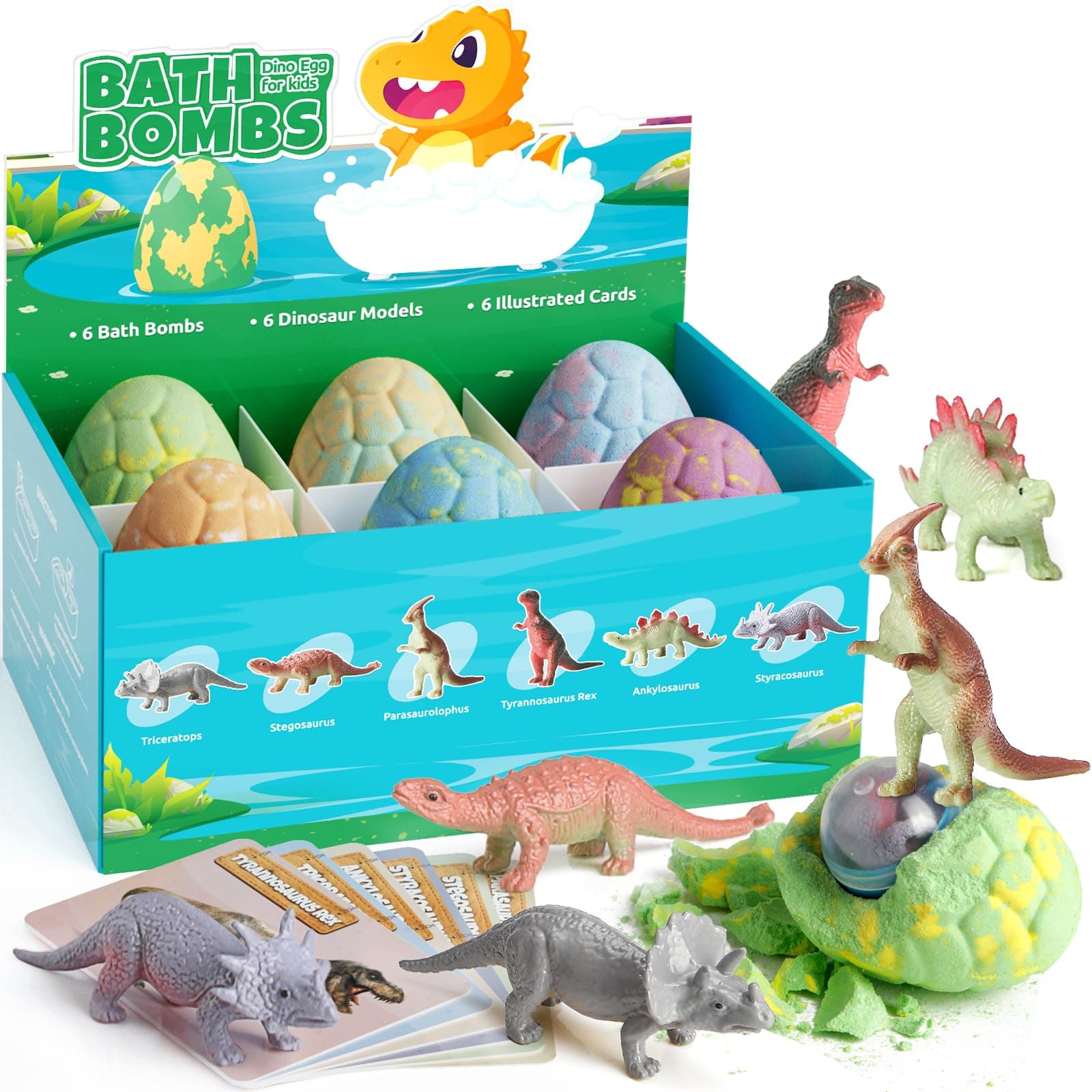 TranquilBliss Dino Egg Bath Bombs for Kids with Surprise Inside, 6 Packs Dinosaur Bath Toys Set for Boys,Girls, Bubble Fizzies, Educational Birthday & Christmas Gift Ideas