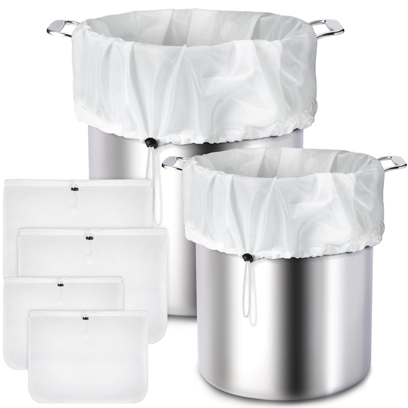 4 Packs Cold Brew Bags 250 μm Reusable Fine Mesh Bag Nut Milk Bags for Straining Beer Brewing Filter Bag Drawstring Brew in a Bag Mesh Strainer Bag for Fruit Wine Press, 22 x 26 Inch, 16 x 18 Inch