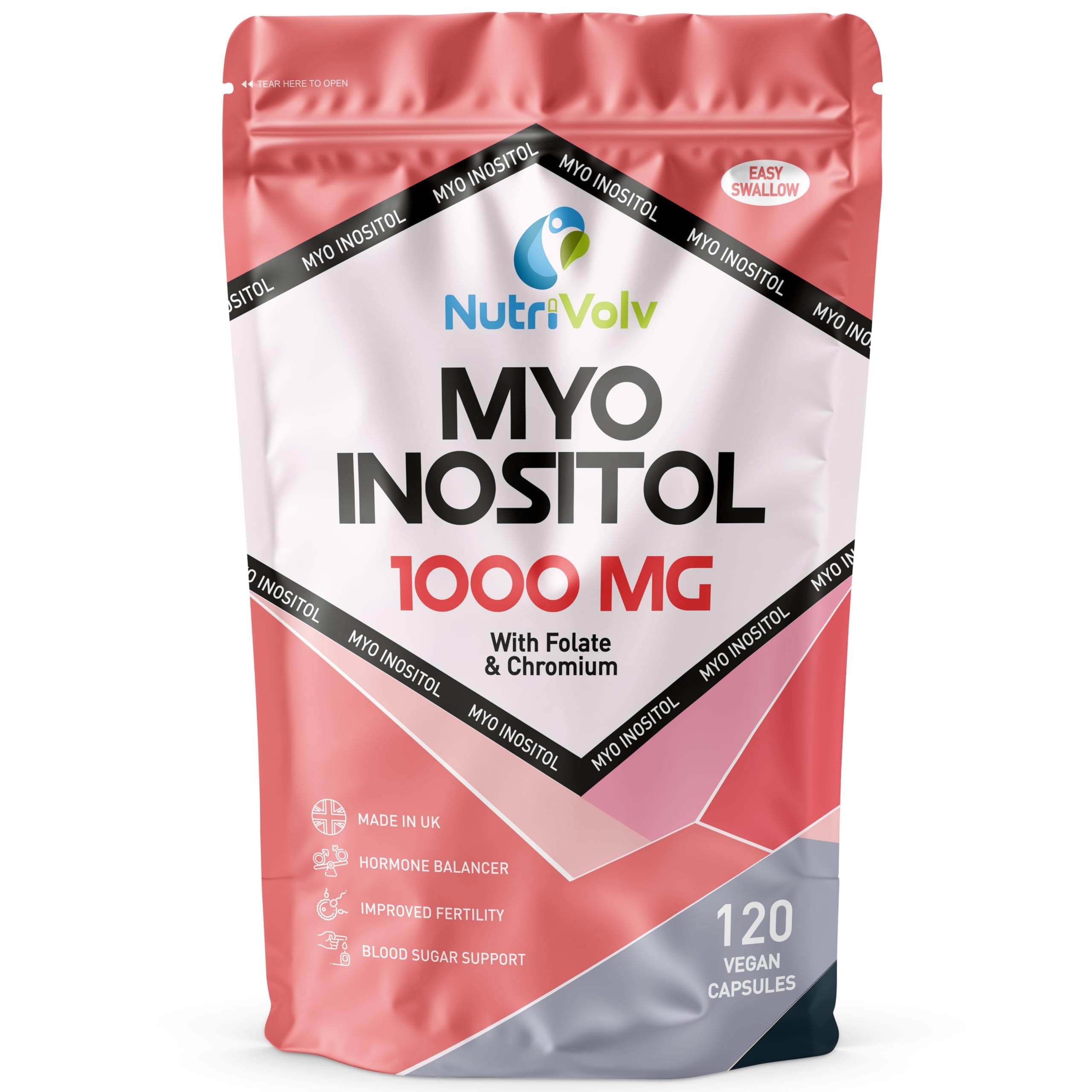 NutriVolv Myo Inositol 1000mg with Folate & Chromium | 120 Capsules | Hormone Balancer