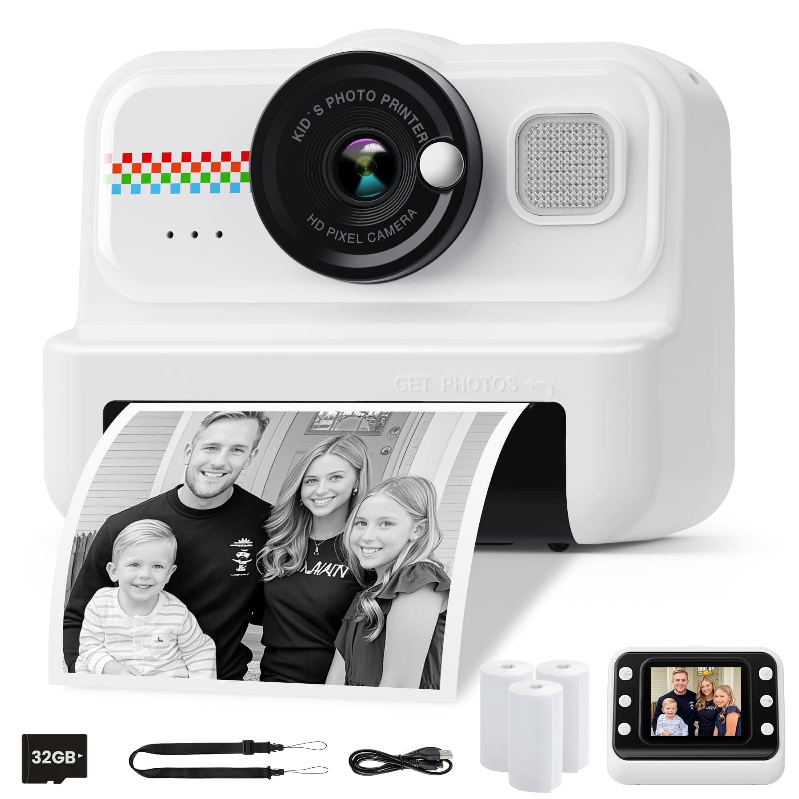 Kids Camera Instant Print, 1080P Instant Print Camera for Kids with 32GB Card & 3 Rolls Paper, Selfie Digital Camara, Funny Toys Gifts for Boys & Girls Age 3-12 (Black)