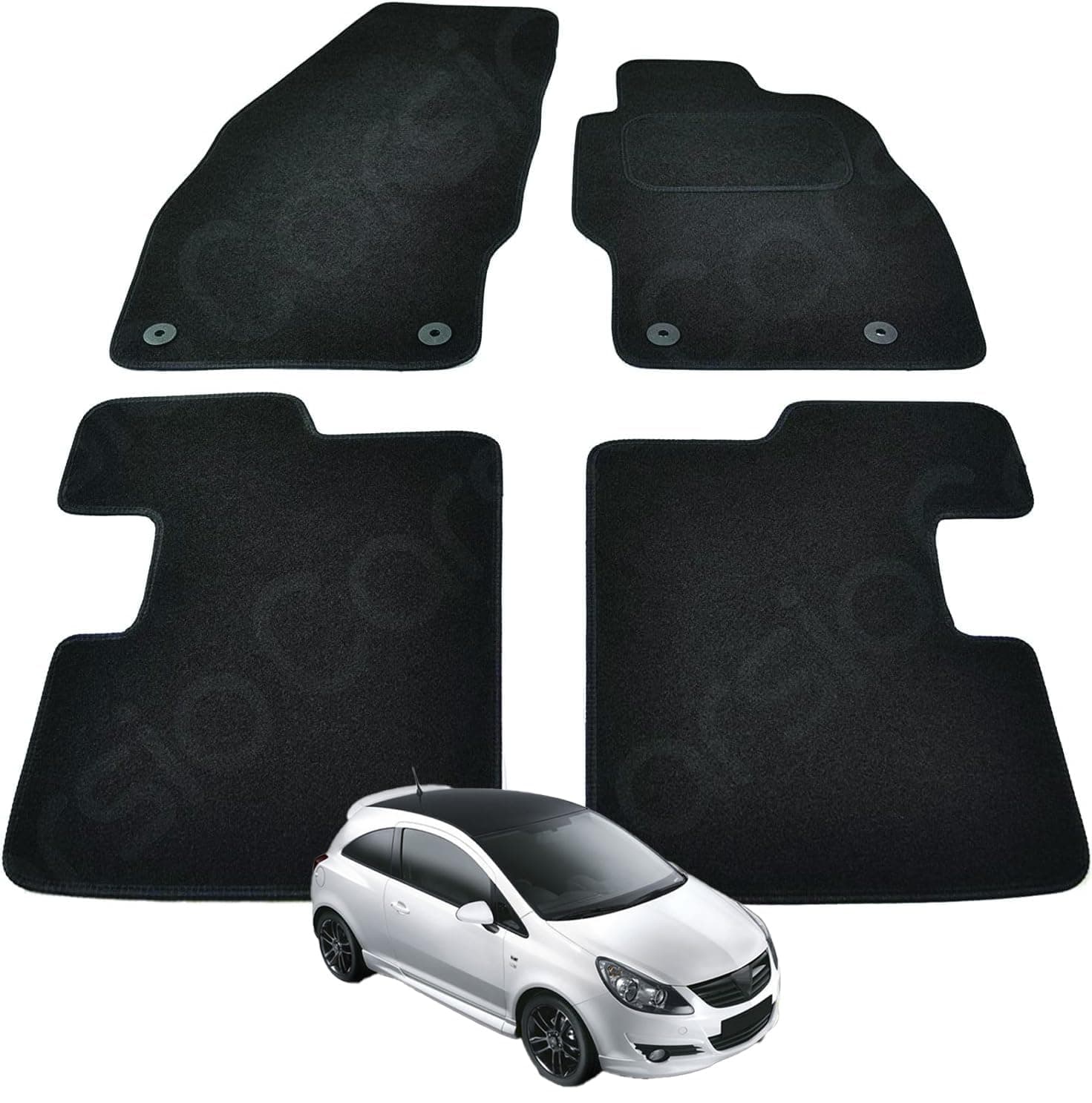 Carsio Carpet Car Mats For Vauxhall Corsa D & E (2006-2019) Tailored Fit Floor Mat Set Complete Accessory Black Custom Fitted - All Weather, Anti-Slip Backing & Black Trim