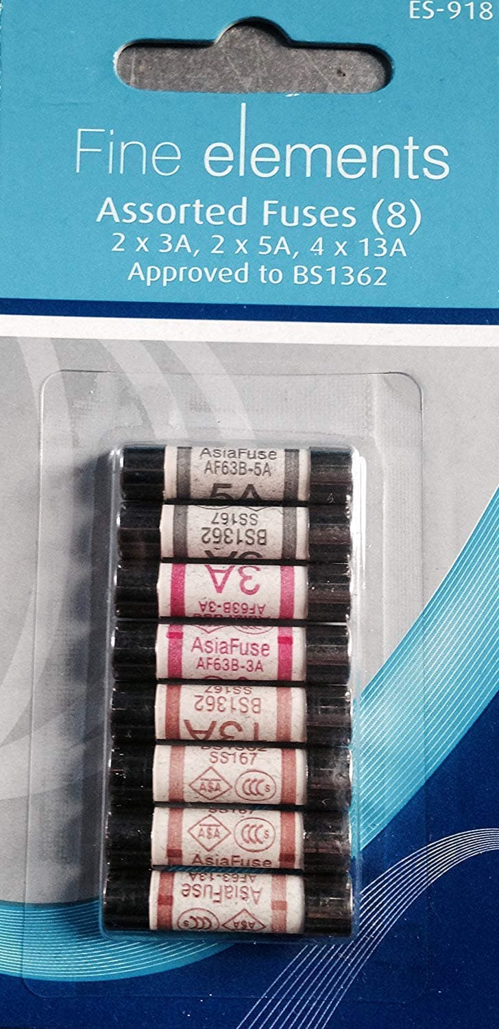 Mixed Household Fuse Set - 3, 5 & 13 Amp. 8 Pack