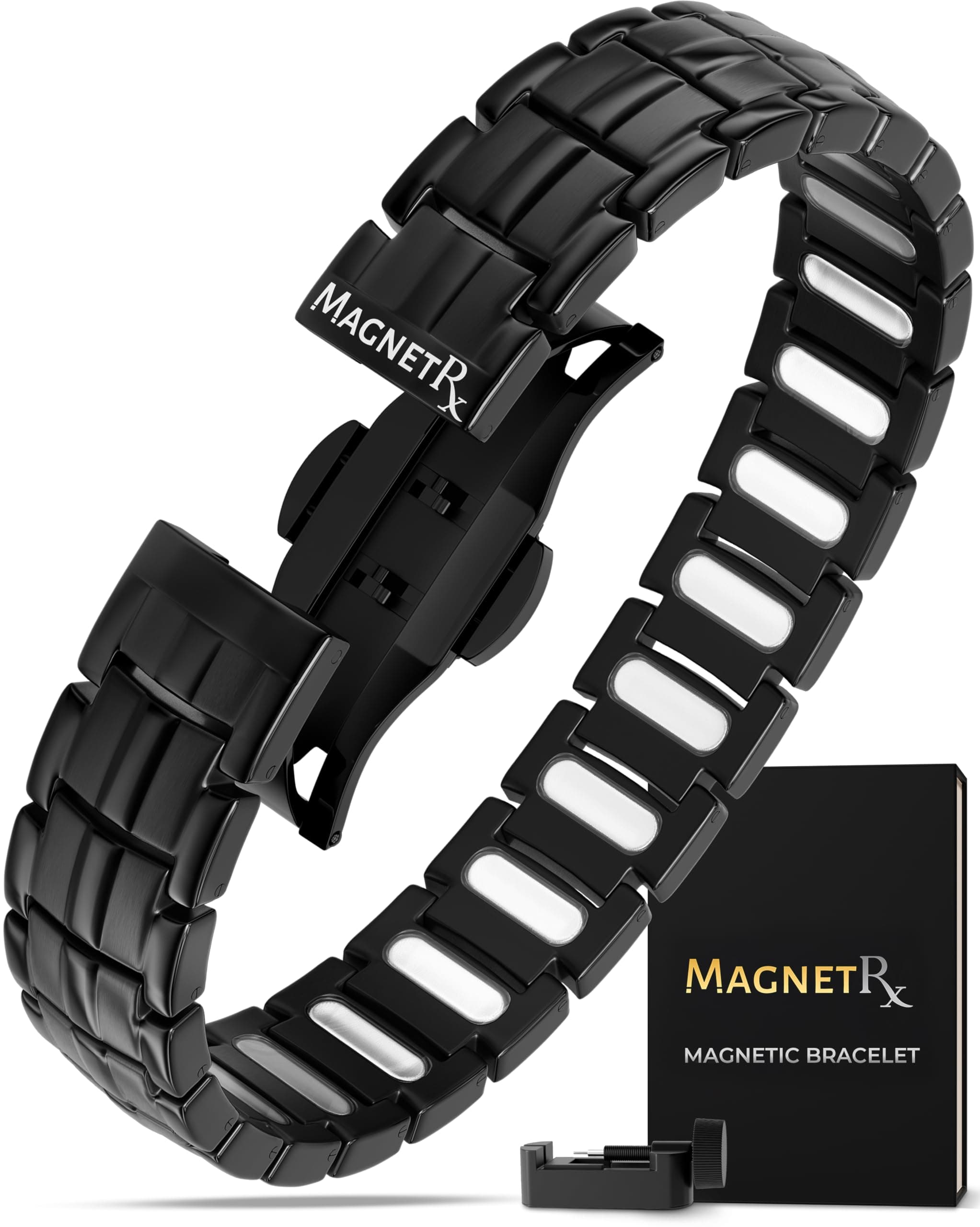 Magnetic Bracelets for Men - EllipseMAX 5X Strength 5,000 Gauss Magnets - Designed in USA & Patent Pending - Premium Titanium Mens Magnetic Bracelet & Adjustable Length (Black)